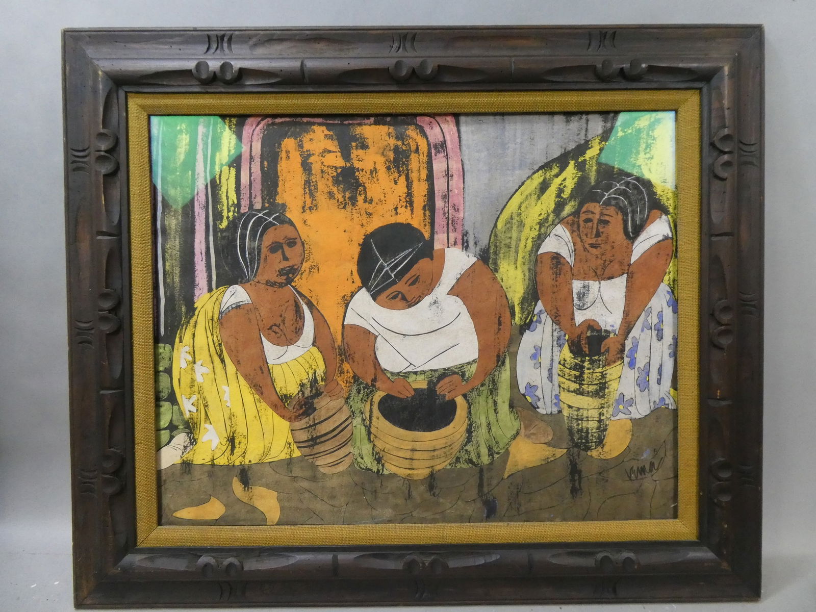 Vintage Three Women Making Clay Pottery Signed Print (1 of 11)