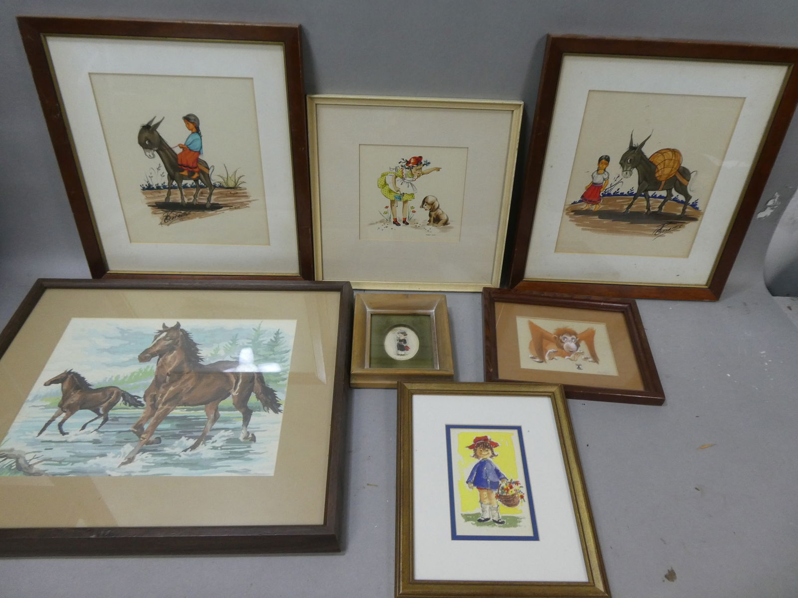 Lot 7 Vintage Assorted Children Themes Art Paintings Prints etc (1 of 8)