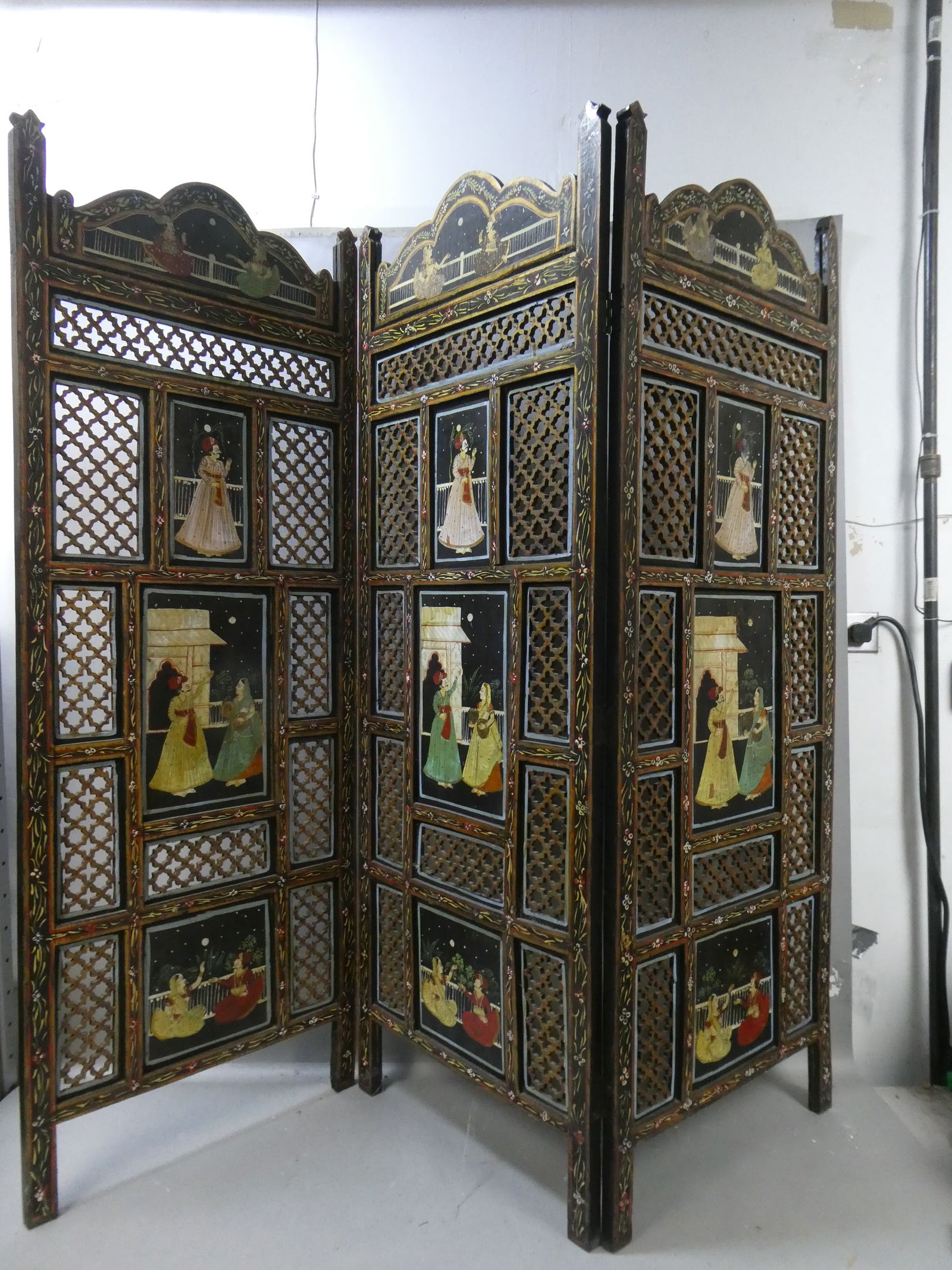 Vintage Large India Hand Painted Double Sided Screen Room Divider (1 of 17)