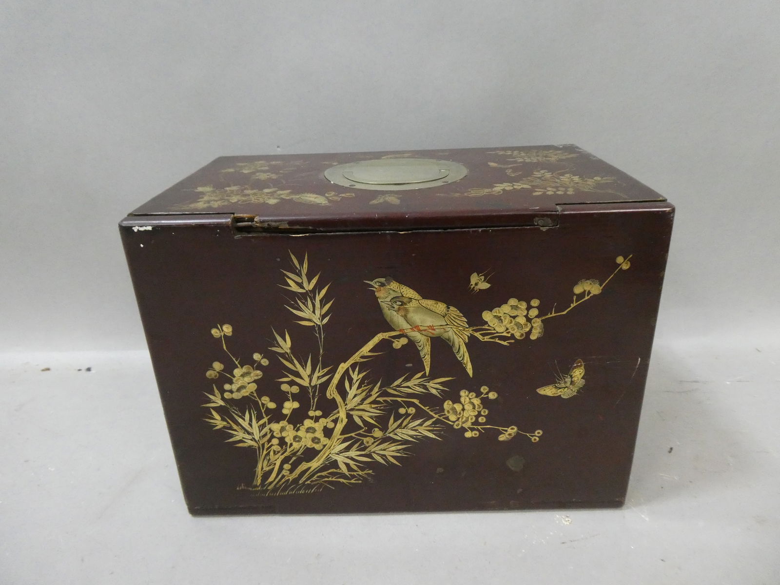 Vintage Chinese Metal Inlaid Marquetry Lacquered Jewelry Box (1 of 10)