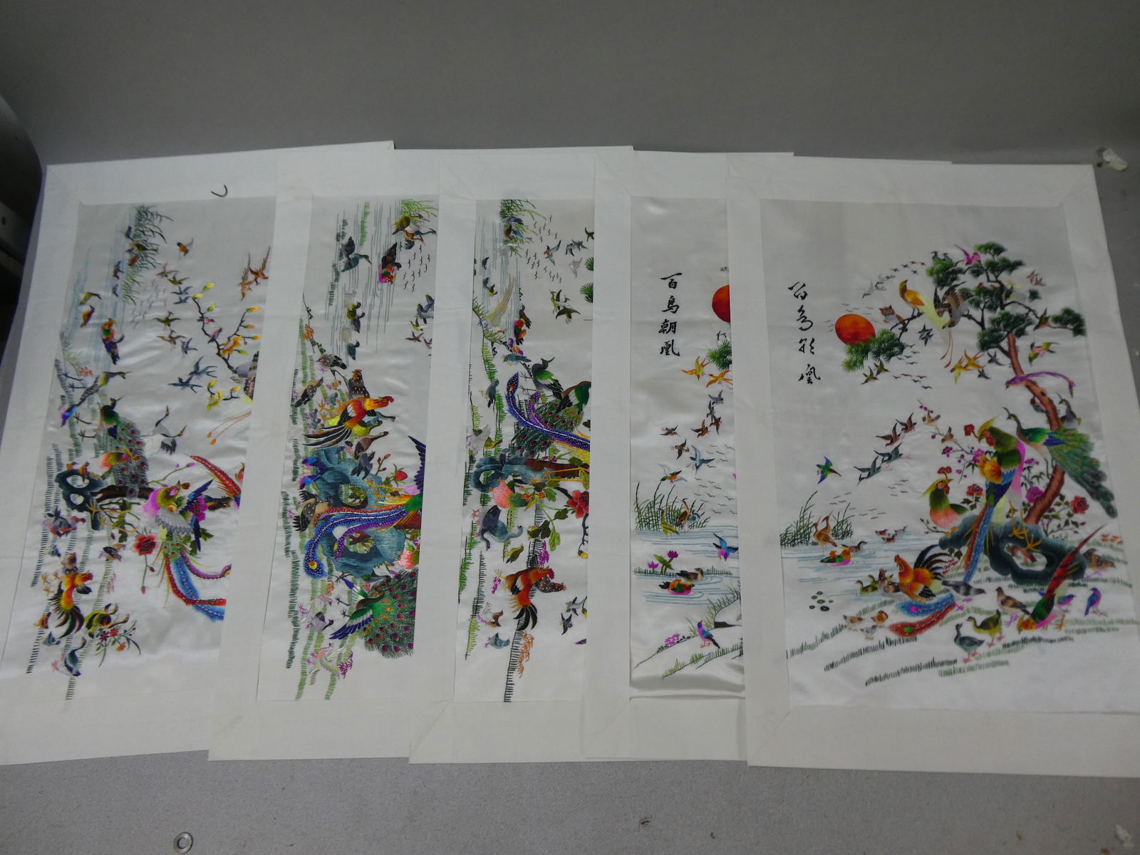 Set 5 Vintage Chinese Embroidered Birds Phoenix Pictures (1 of 9)