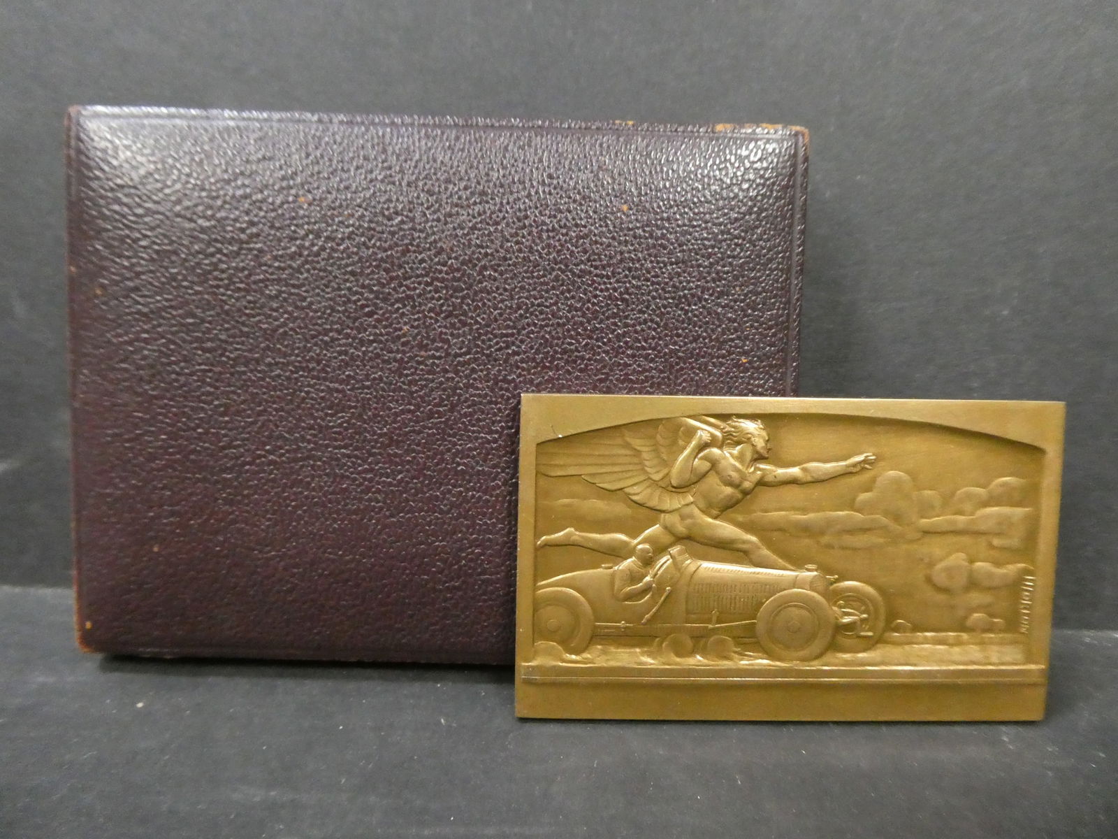 1929 Bugatti Bronze Medallion w/ Hermes & Race Car (1 of 6)