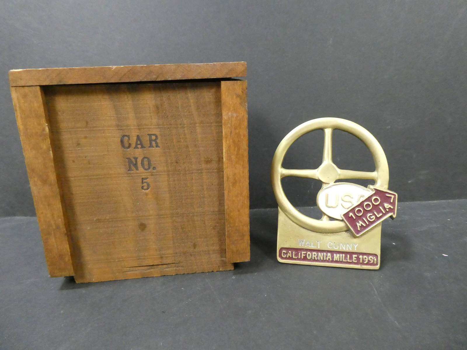 1991 100 Miglia California Mille Ltd Ed Race Plaque in Wood Box (1 of 5)