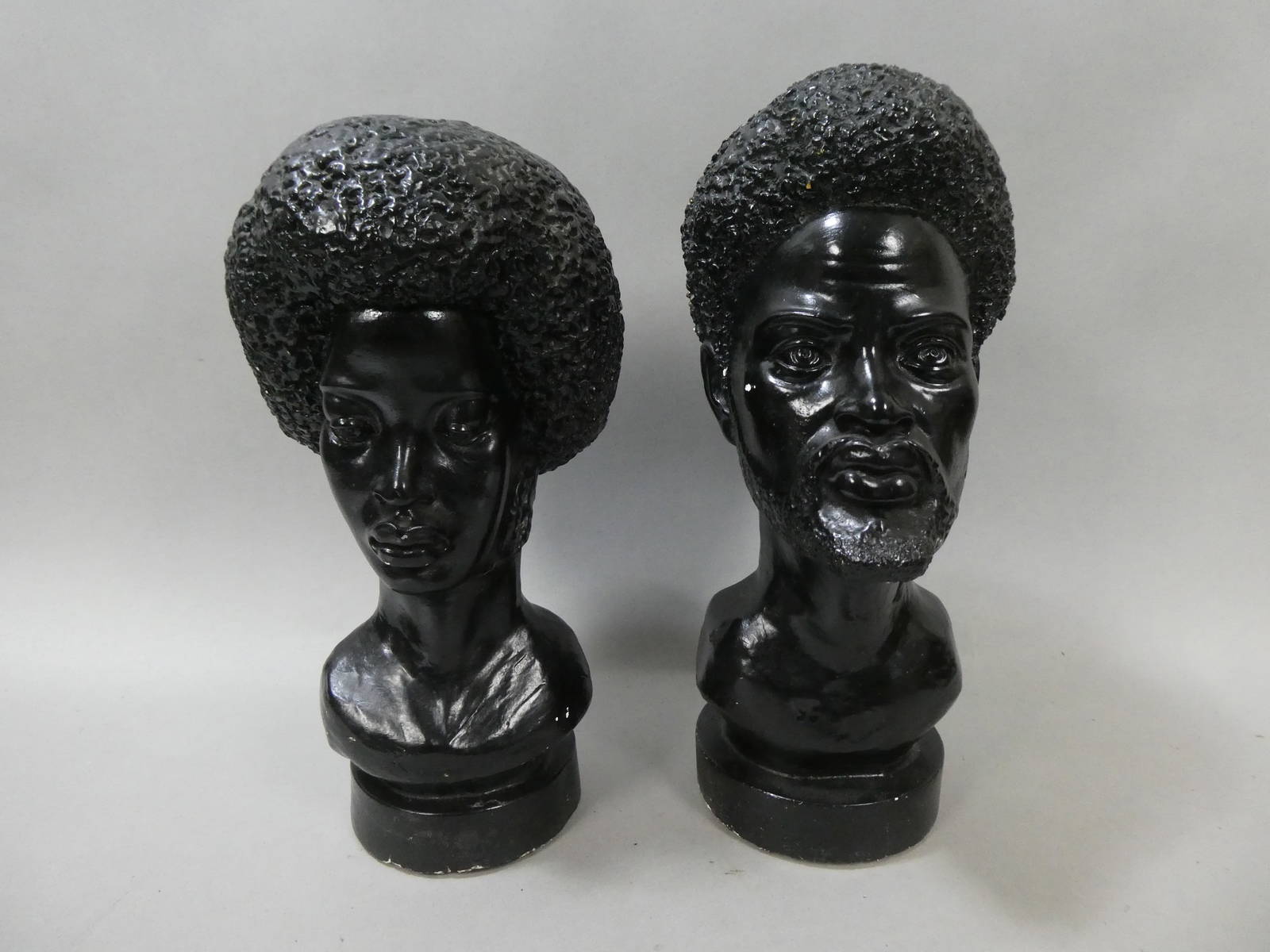 1970's Plaster Black Man & Woman Busts By Trebor Kcam Auction
