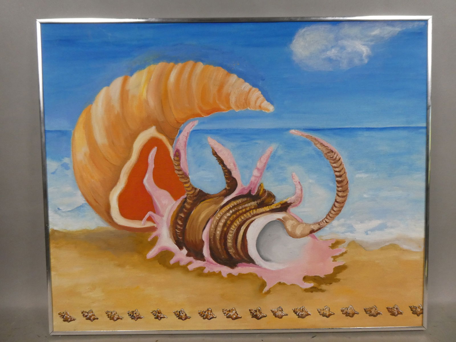 Domenica Thompson/Straka Chicago Insider Folk Art Unusual Seashell on Beach Oil Painting (1 of 13)