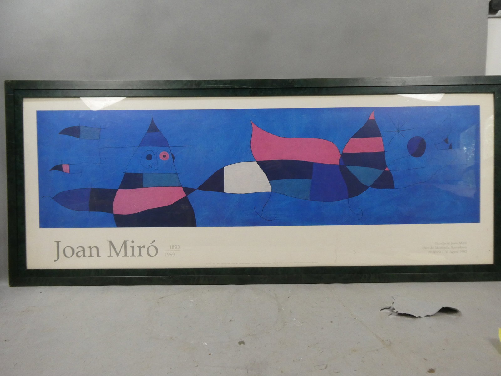 1993 Joan Miro Parc de Montjuic Barcelona Oversize Poster: 1993 Joan Miro Parc de Montjuic Barcelona Oversize Poster framed under Plexiglas. Measurements in inches: 54 x 22, image: 48 x 16 Condition:Good with no problems Shipping:We offer in-house shipping. I