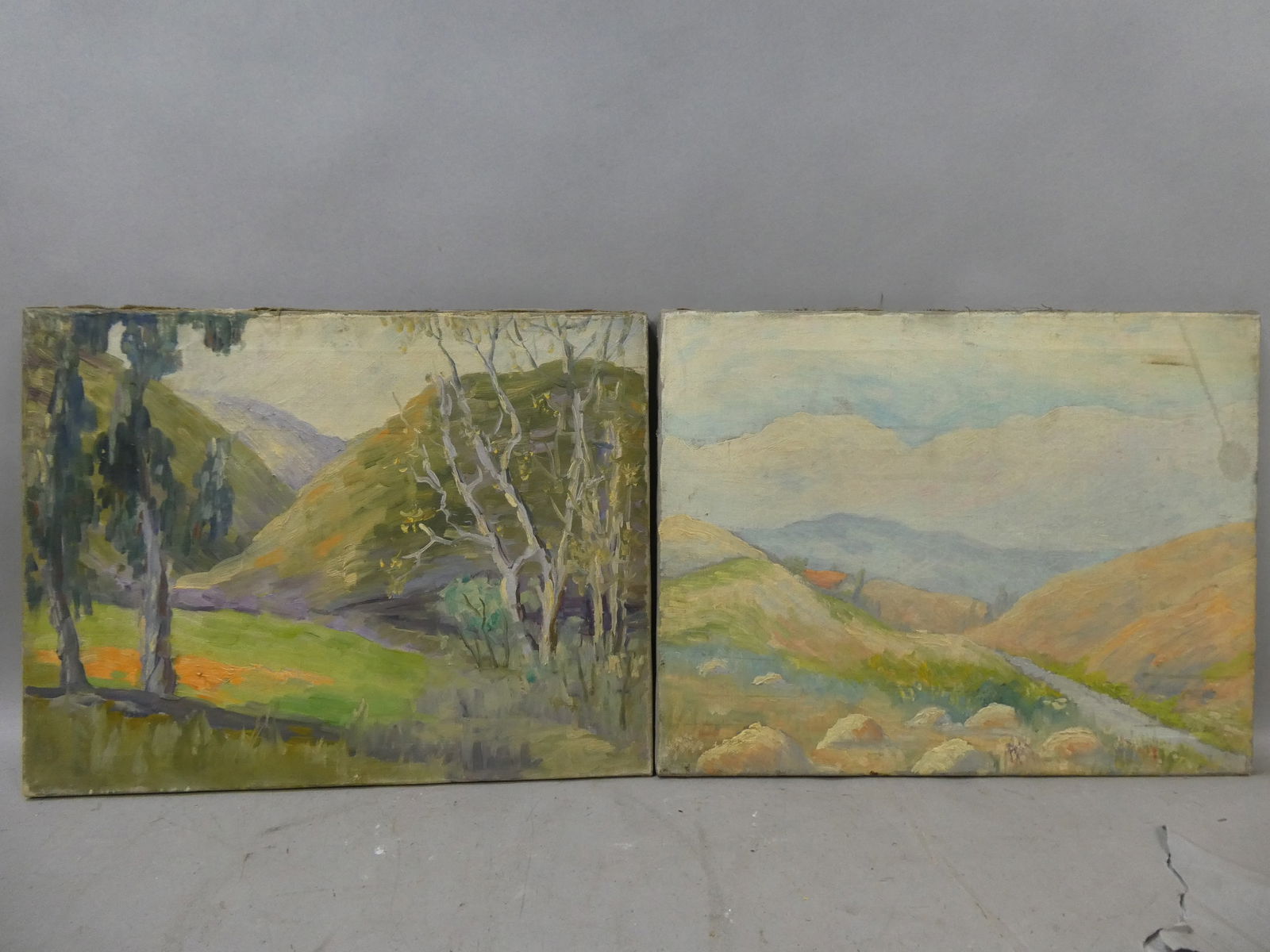 Pair Vintage Mid-Century Unsigned Landscape Oil Paintings (1 of 13)