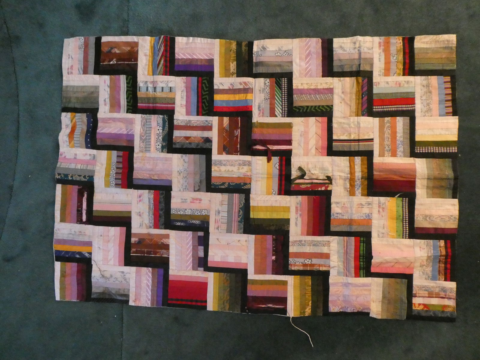 Vintage Handmade Silk Patchwork Quilt 55x39 (1 of 15)