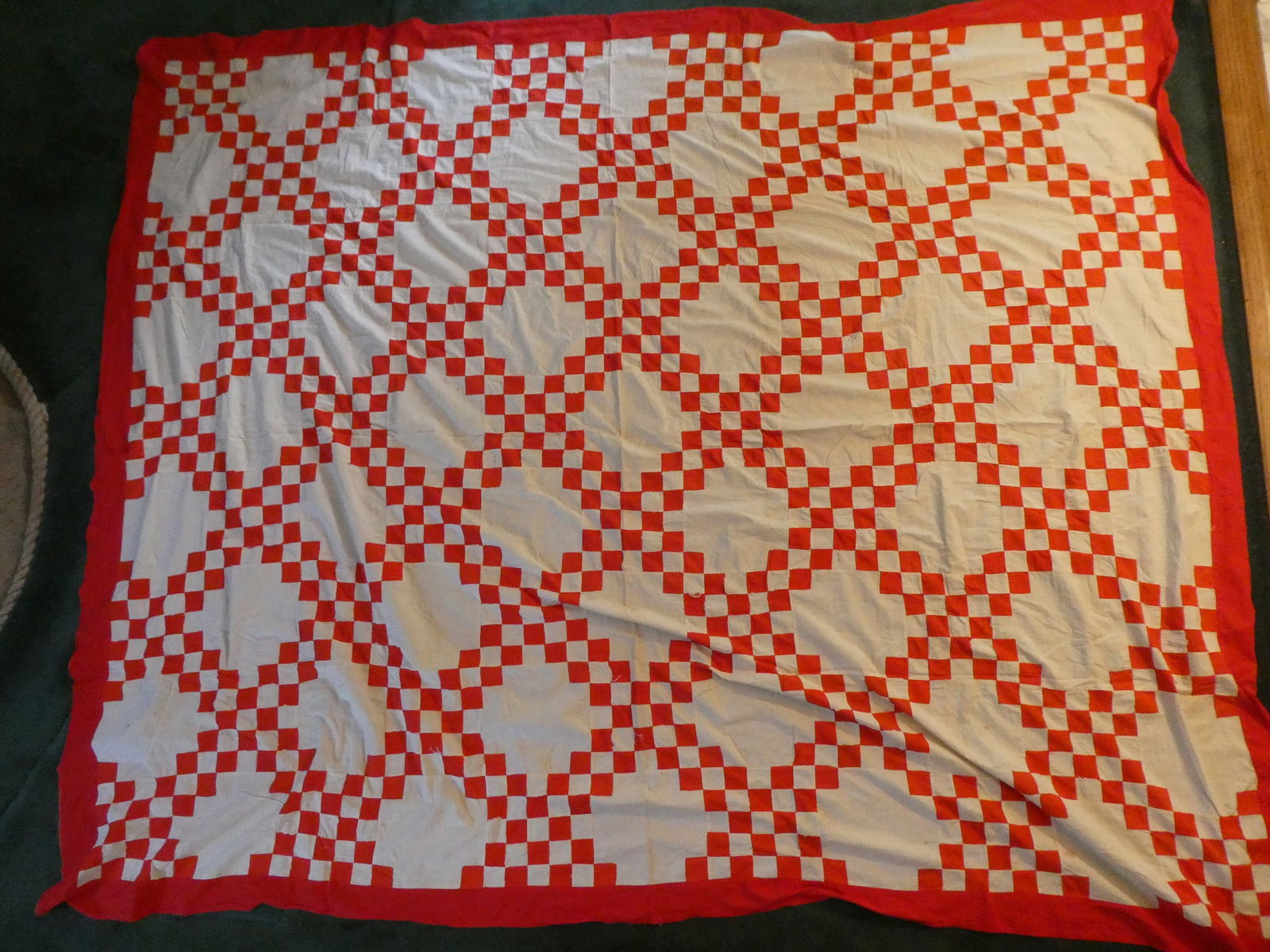 Vintage Large Orange & White Patchwork Quilt Top (1 of 16)