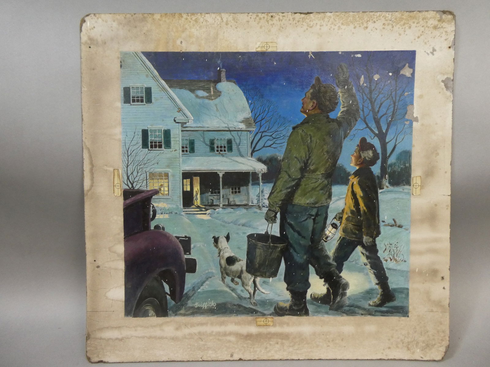 1950's Signed Griffith Illustration Painting Coming Home in Winter (1 of 14)