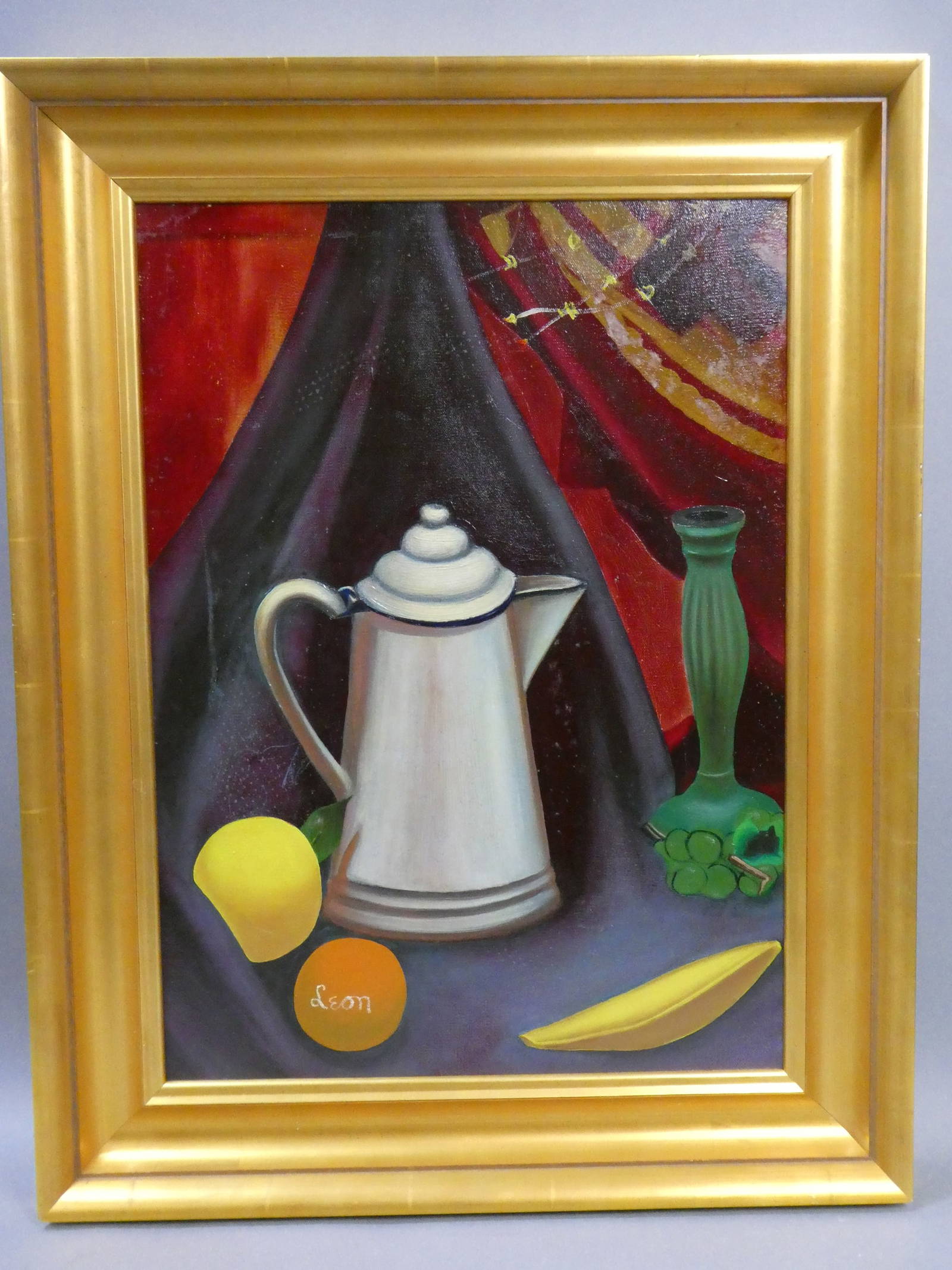 1950's Leon Arnold Muller Still Life Coffee Pot Oil Painting Auction