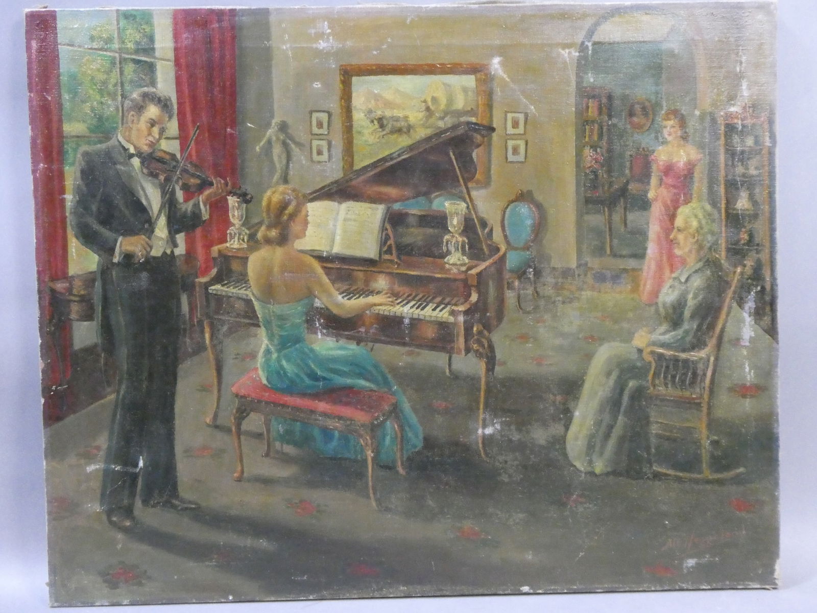Early Alf Johan Heggeland Musical Interlude Oil Painting (1 of 15)