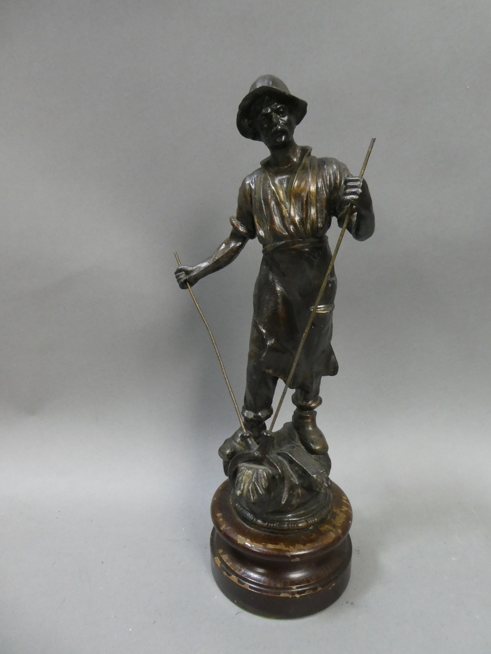 1920's La Mineur Spelter Statue of Minor on Wood Base: 1920's Spelter Statue of Minor on Wood Base. Measurements in inches: 15 high Condition:Finish to wood has wear Shipping:We offer in-house shipping. Item(s) will be packed after invoice is paid and shi