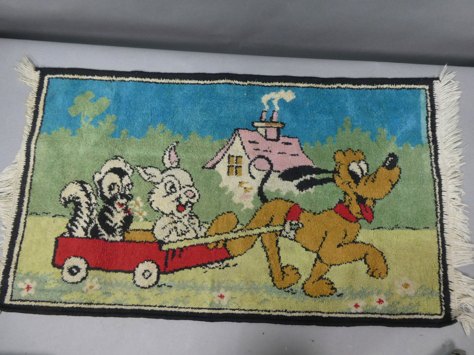 Vintage Walt Disney Pluto Pulling Wagon Throw Rug (1 of 8)