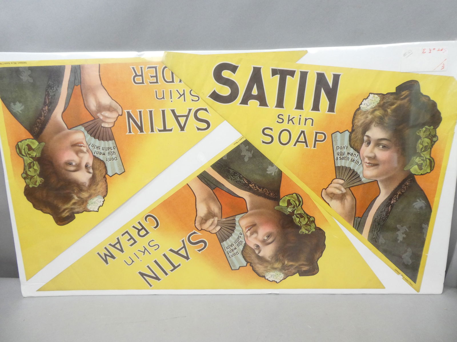 Set 3 1903 Albert F Wood Satin Skin Soap Paper Signs (1 of 4)