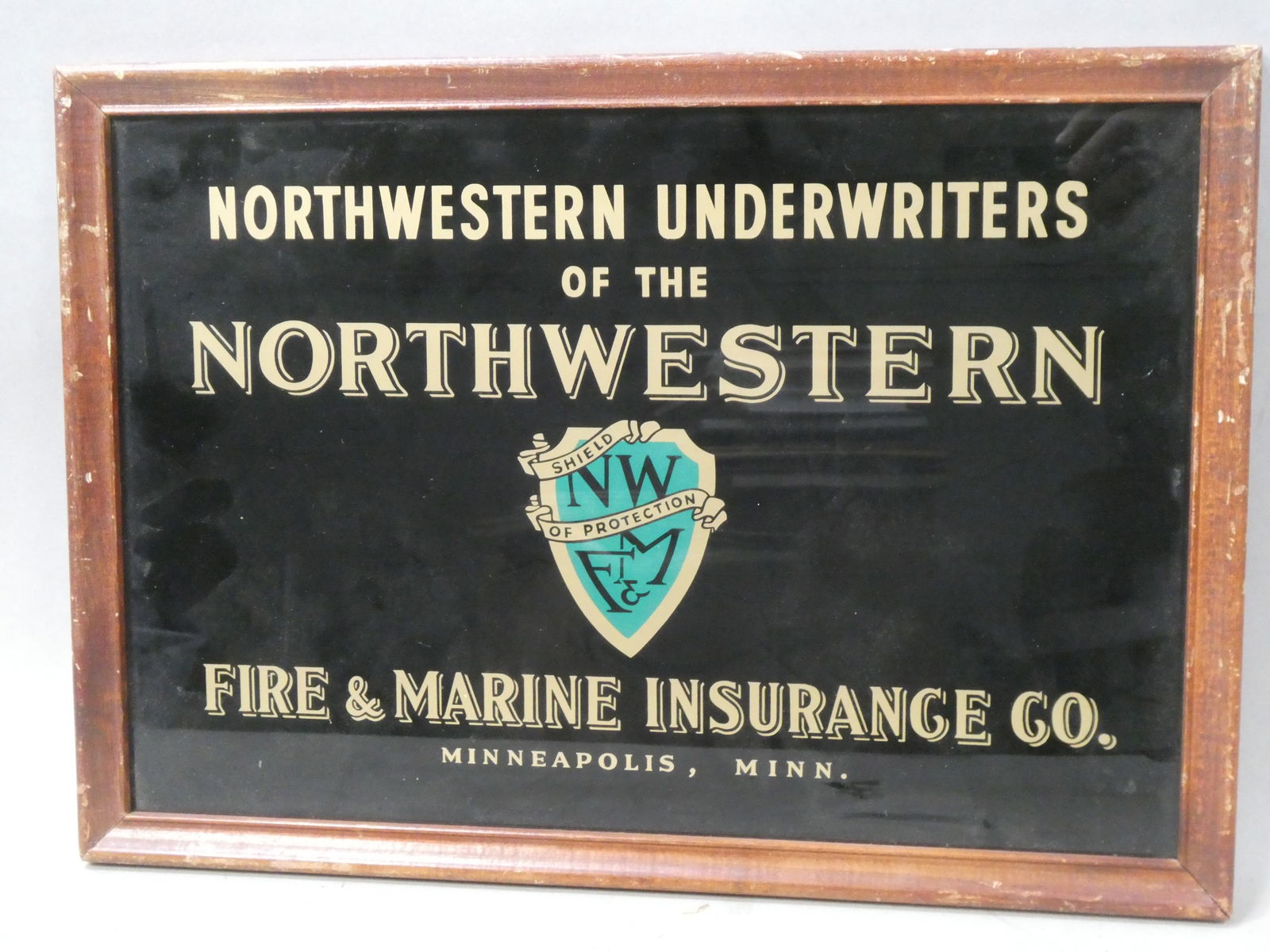 Reverse Painted Glass Sign Northwestern Underwriters of Northwestern Fire & Marine Insurance Co (1 of 8)
