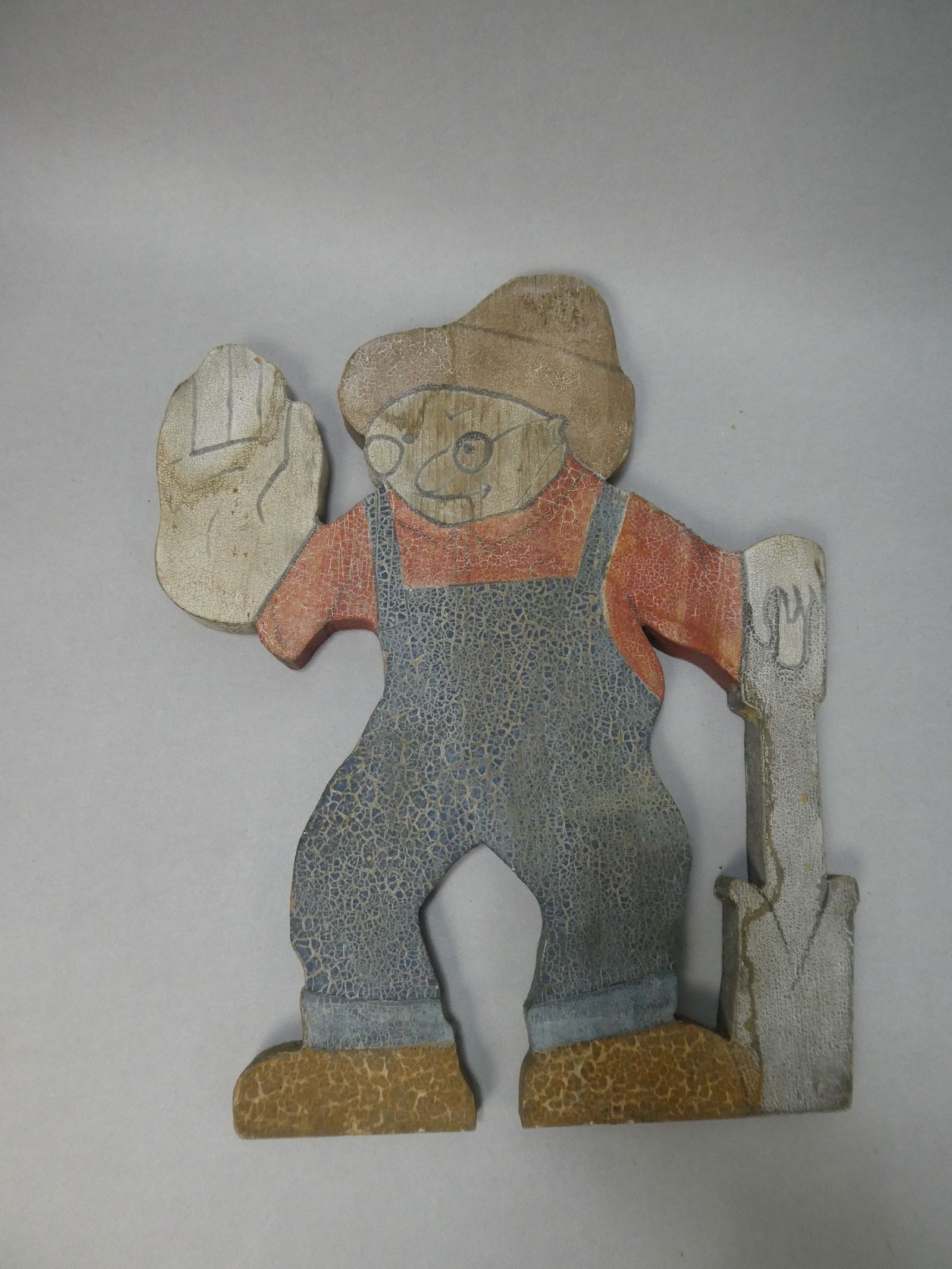 1941 Hand Carved & Painted Farmer Folk Art Wall Plaque (1 of 6)