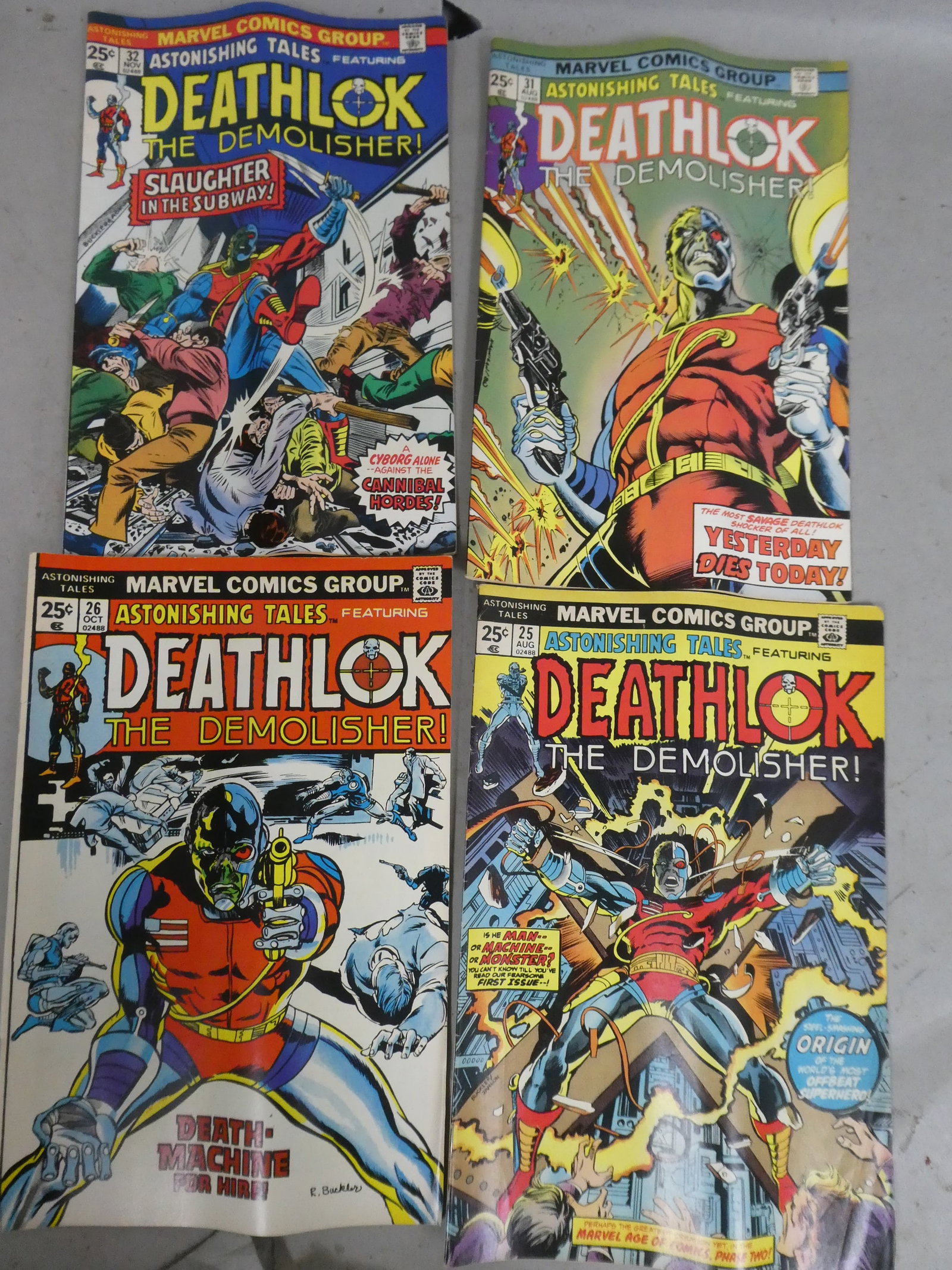 Astonishing Tales Deathlock the Demolisher #25 26 31 32 First Appearance: Astonishing Tales Deathlock the Demolisher #25 26 31 32 First Appearance. Condition:As found, both have a slight bow in them but should flatten out fine Shipping:We offer in-house shipping. Item(s) wi