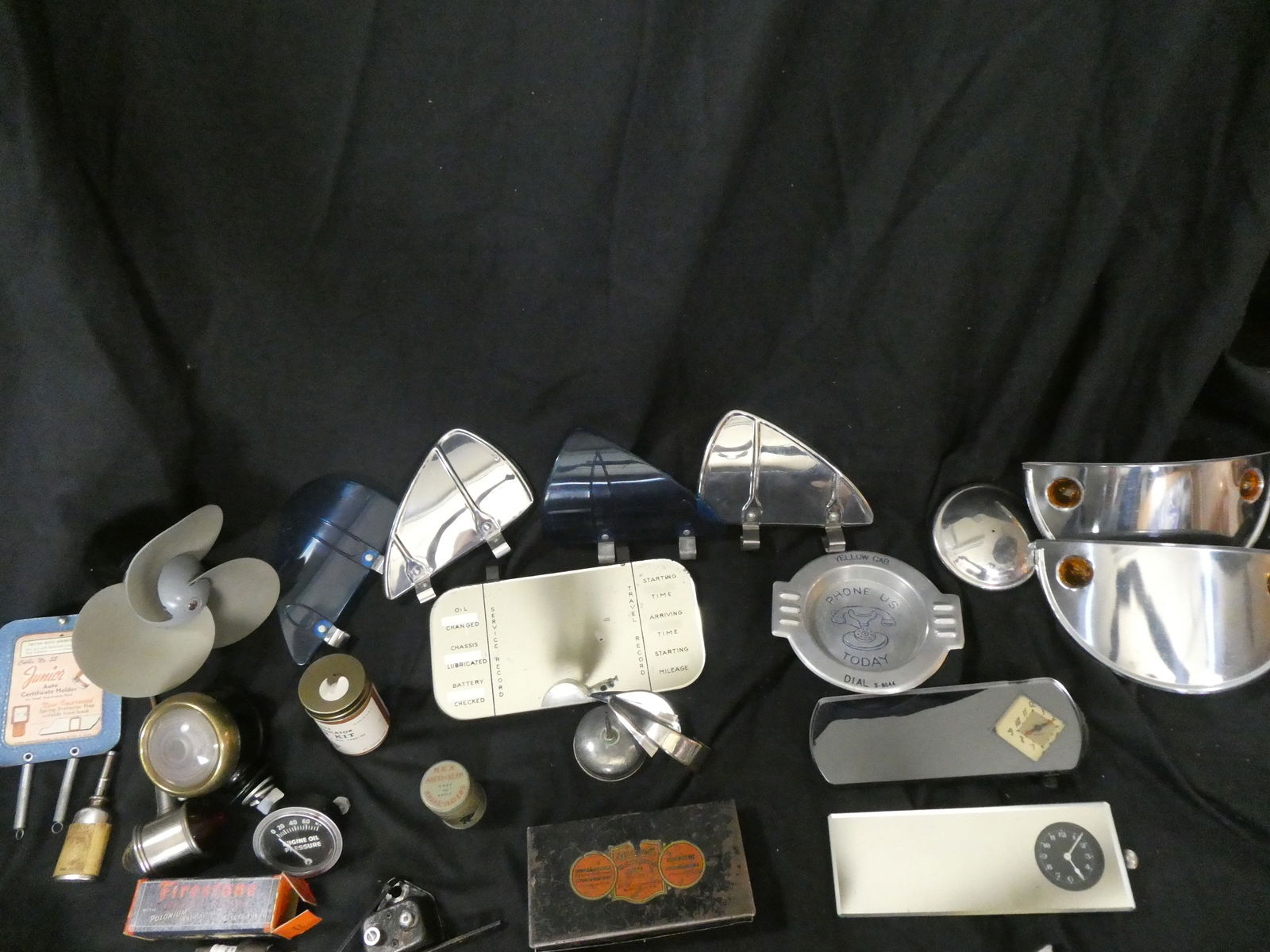 Lot 25 Antique Auto Car Related Items Mirror Clocks Fan Shades Reflectors etc (1 of 18)