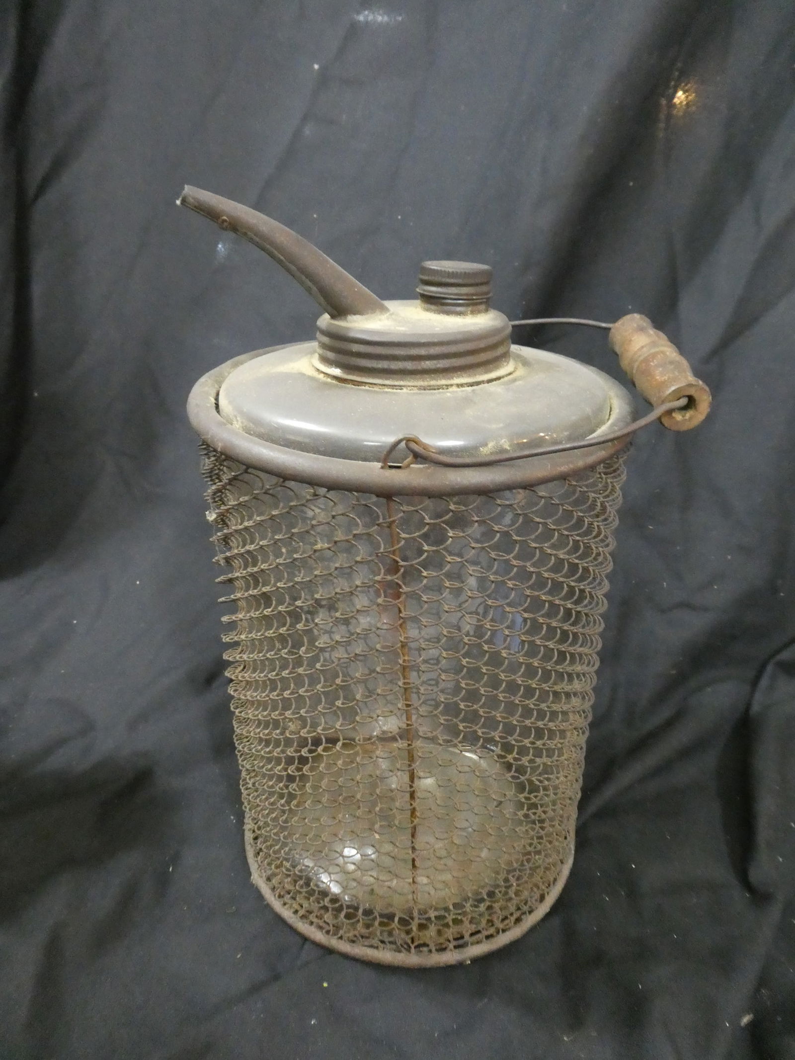 Antique Glass & Wire Mesh Kerosene Fluid Oil Lamp Filler (1 of 6)