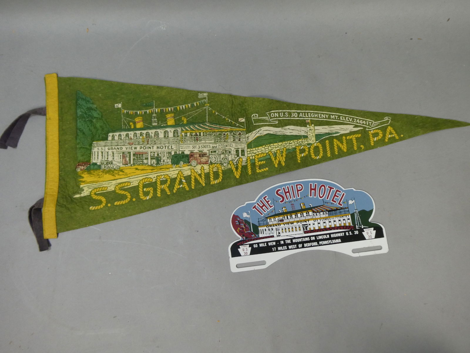 Vintage SS Grand View Point Ship Hotel PA Pennant etc (1 of 6)
