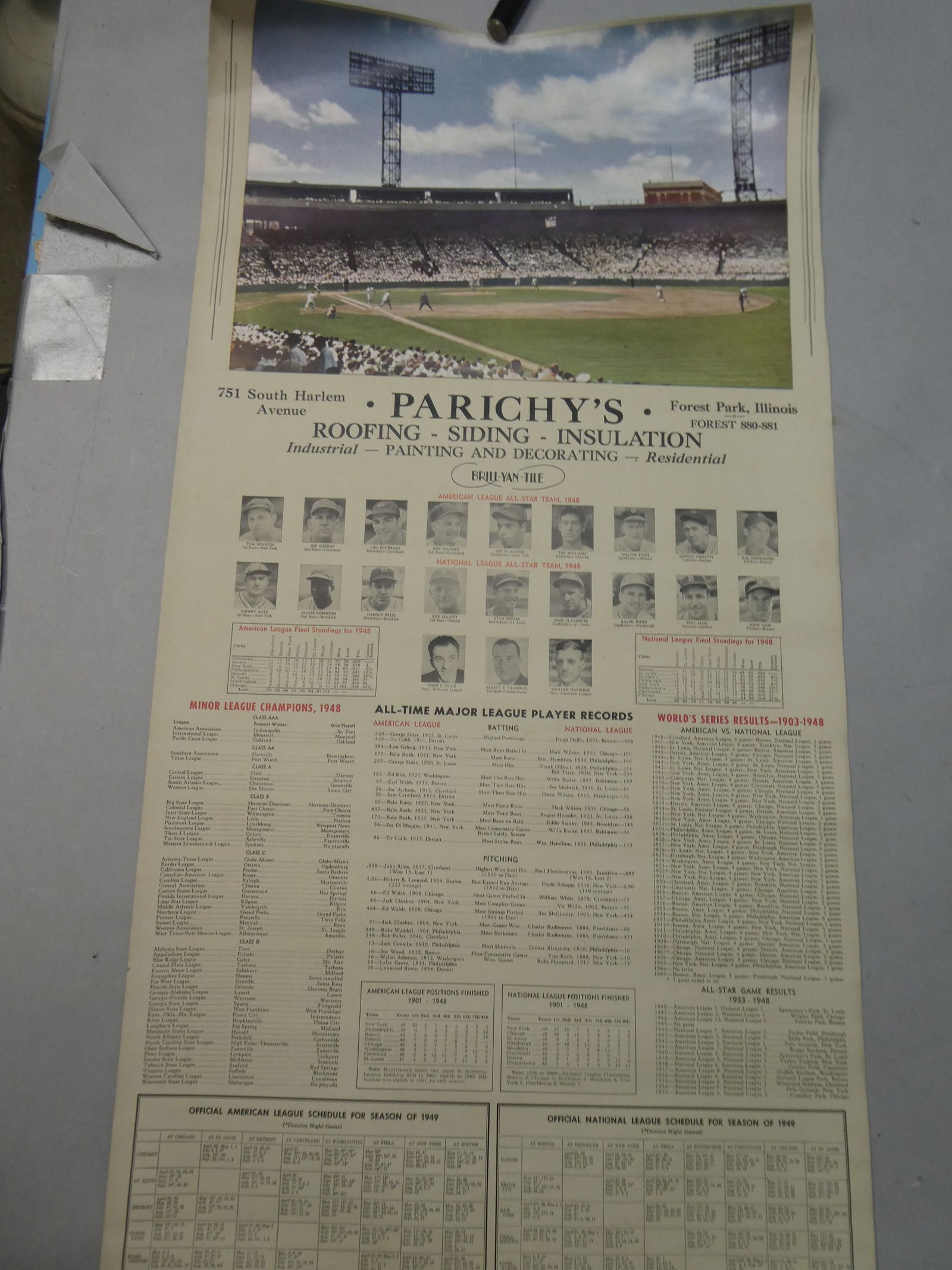 1949 Brooklyn All Star Game Major League Schedule & Player Records  Advertising Poster (1 of 7)