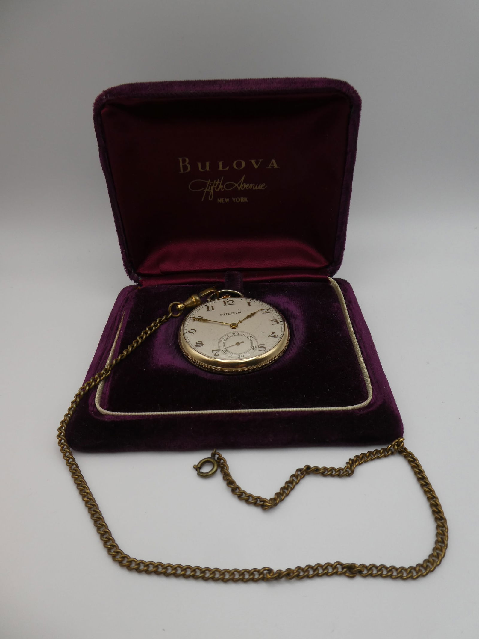 Bulova Pocket Watch From 5th Avenue with Case: Bulova Pocket Watch From 5th Avenue with Case. Condition:Good with no problems Shipping:We offer in-house shipping. Item(s) will be packed after invoice is paid and shipping charge will be invoiced se