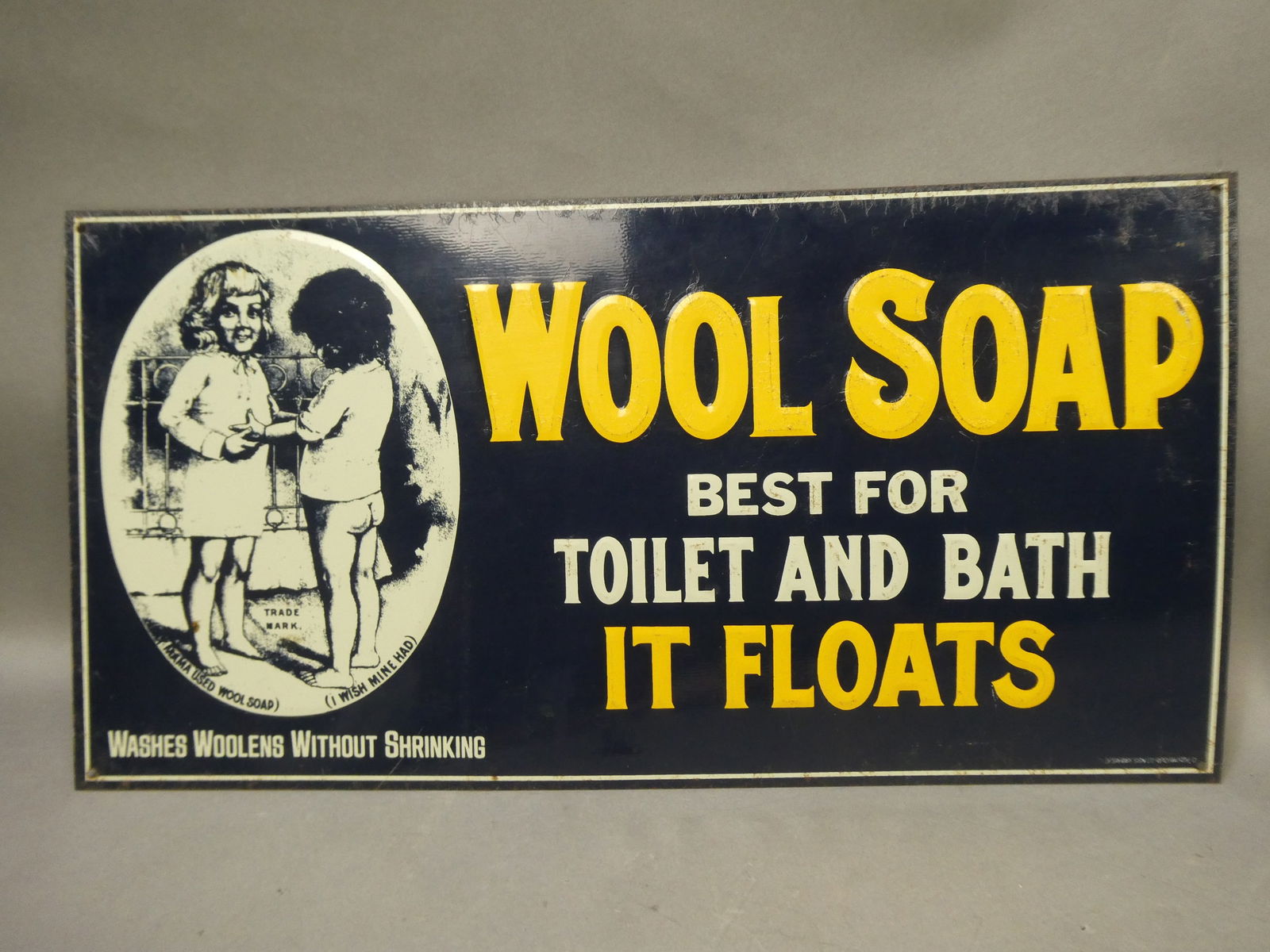 Antique Wool Soap It Floats Embossed Tin Advertising Sign (1 of 7)