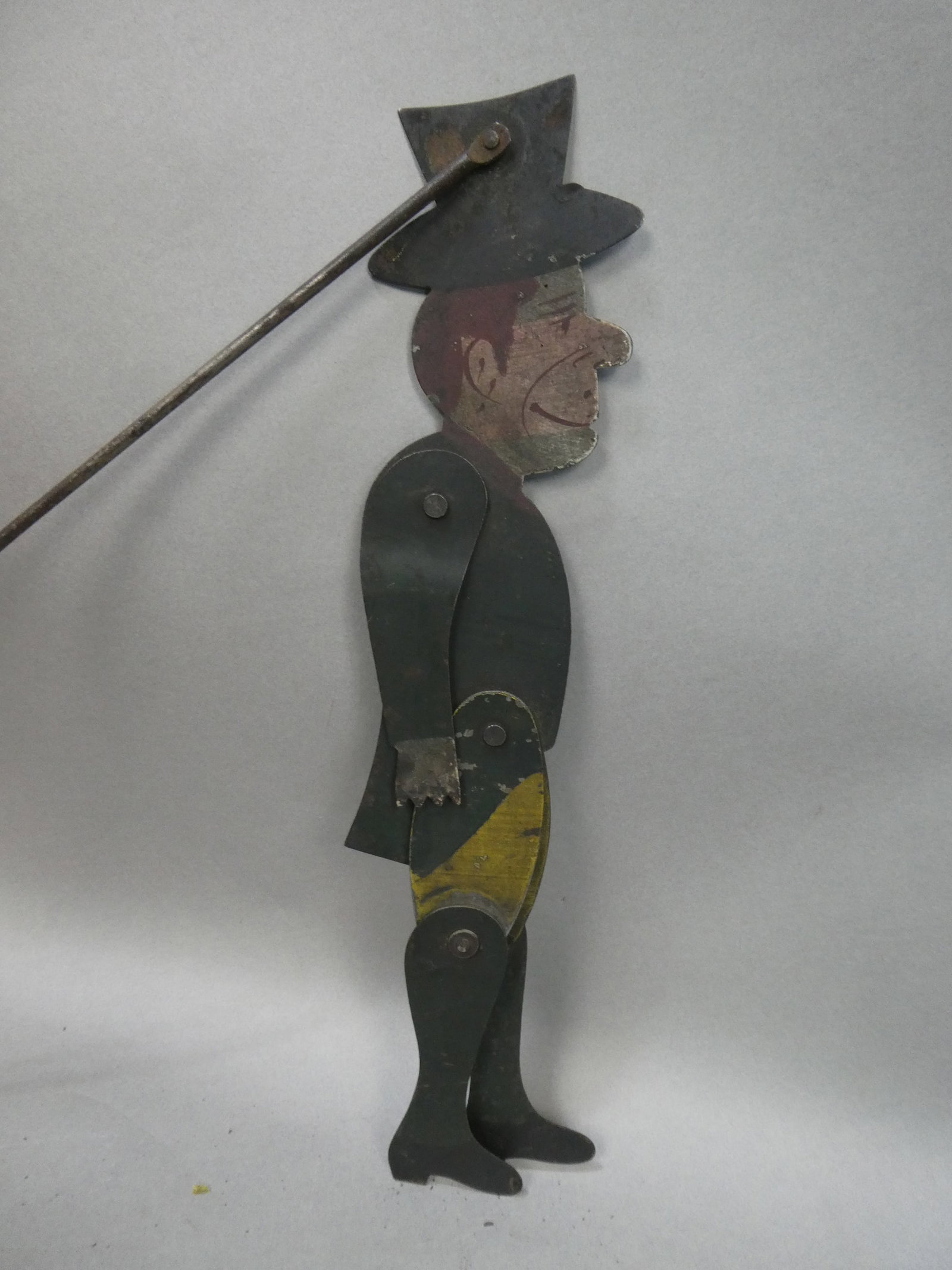 c1910 Painted Tin & Wood Jigger Dancer: c1910 Painted Tin & Wood Jigger Dancer. Measurements in inches: 11 high Condition:Some wear to paint with age and use Shipping:We offer in-house shipping. Item(s) will be packed after invoice is paid 