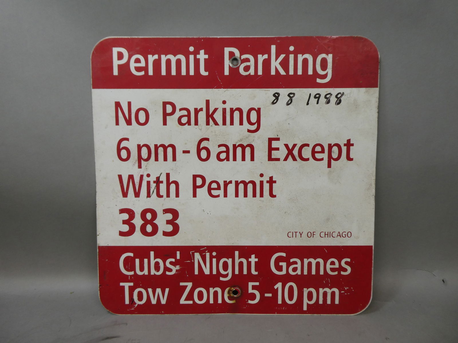 1988 Vintage Obsolete Chicago Cubs Night Game No Parking Sign (1 of 8)