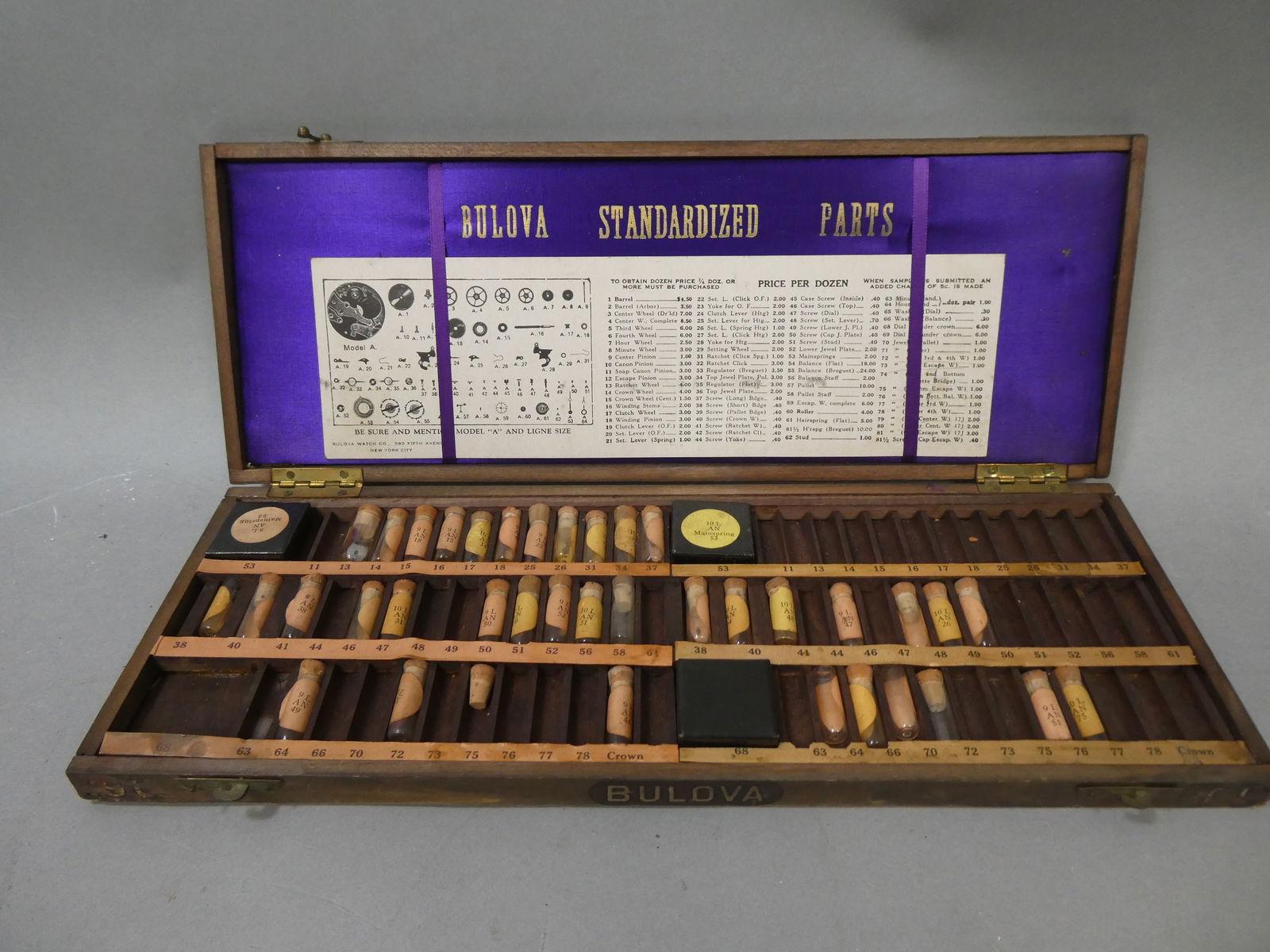 Antique Bulova Watch CO Standardized Parts Box w/ Parts (1 of 8)