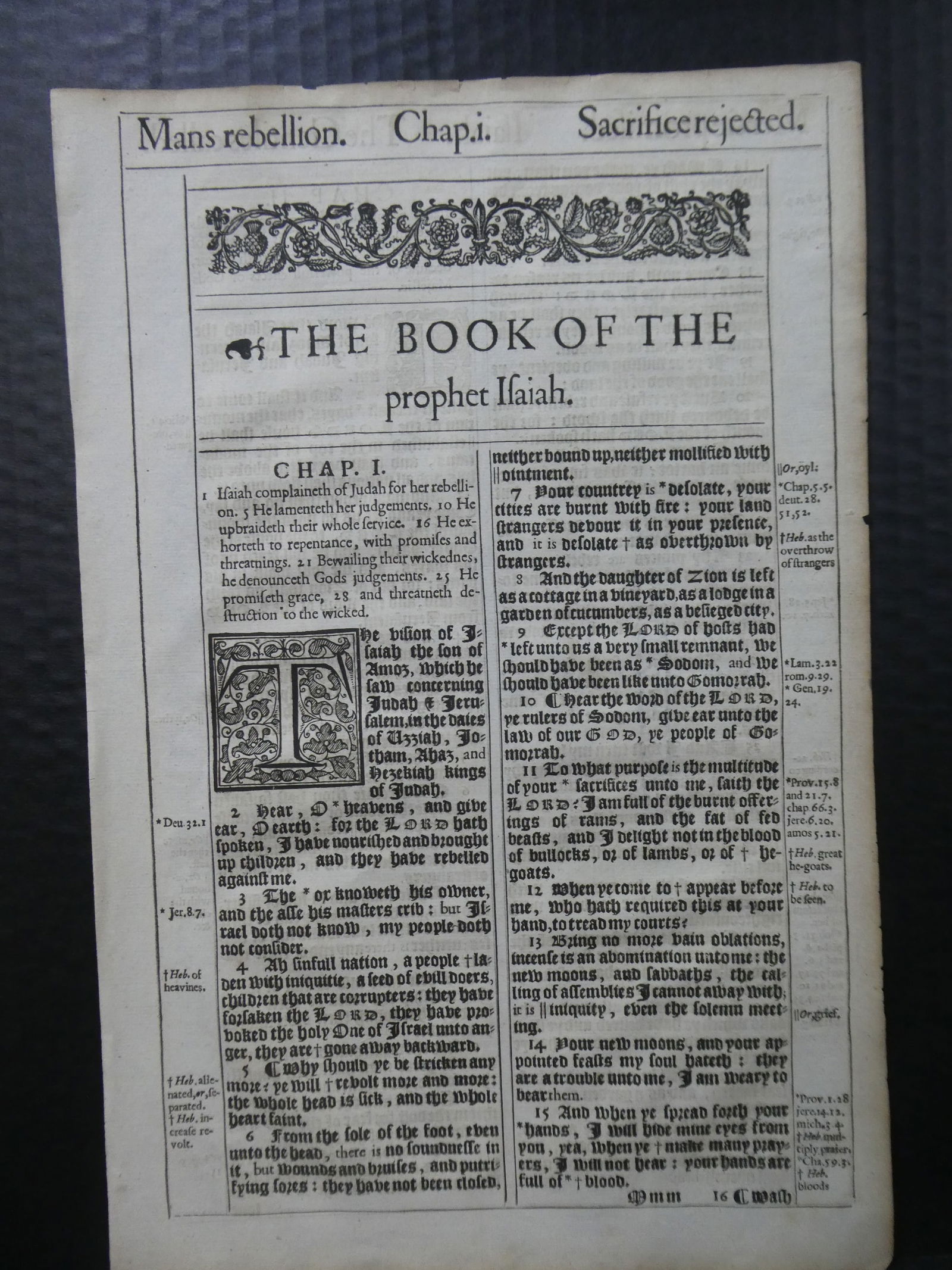 1611 Christopher Barker Bible Book of the Prophet Isaiah Leaf Sheet Page (1 of 7)
