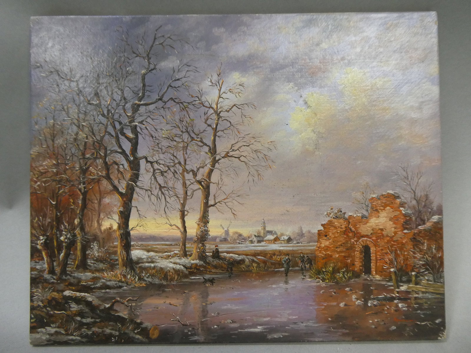 Vintage Signed Hermann Small Oil Painting Of Ruins in Snowy Landscape: Vintage Signed Hermann Small Oil Painting Of Ruins in Snowy Landscape. Signed lower right. Unframed. Measurements in inches: 12 x 9 1/2 Condition:Slight paint loss lower right Shipping:We offer in-hou