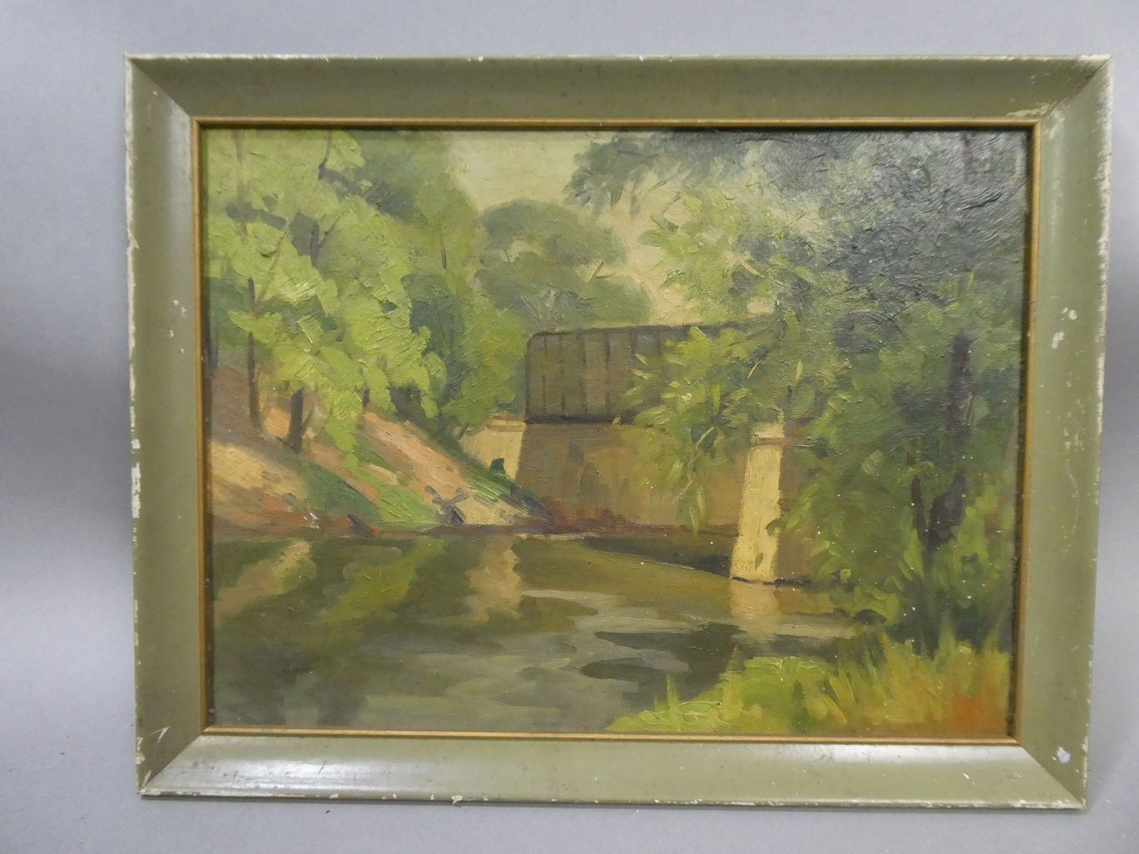 Vintage Signed Larry Seidberg Bridge over River Oil Painting (1 of 11)