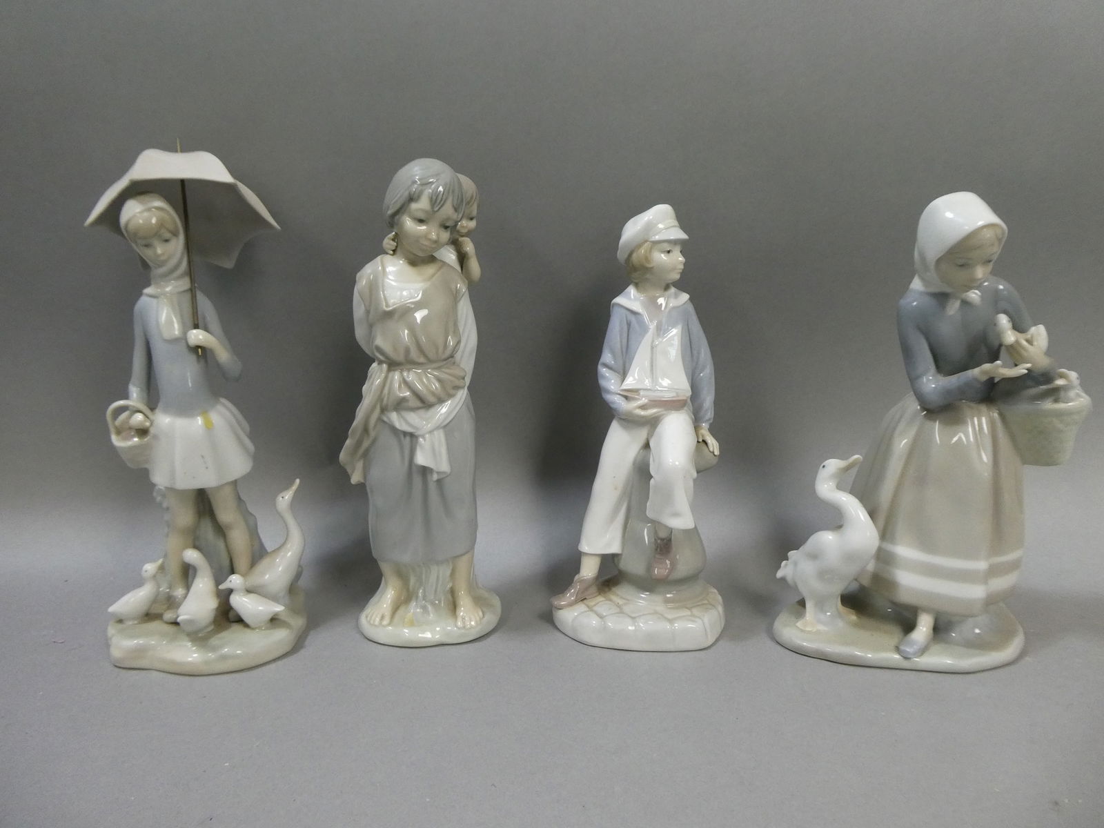 Lot 4 Lladro Figurines Girl w/ Umbrella & Geese  Gypsy w/ Brother Sailor Boy & Shepherdess w/ Geese (1 of 13)