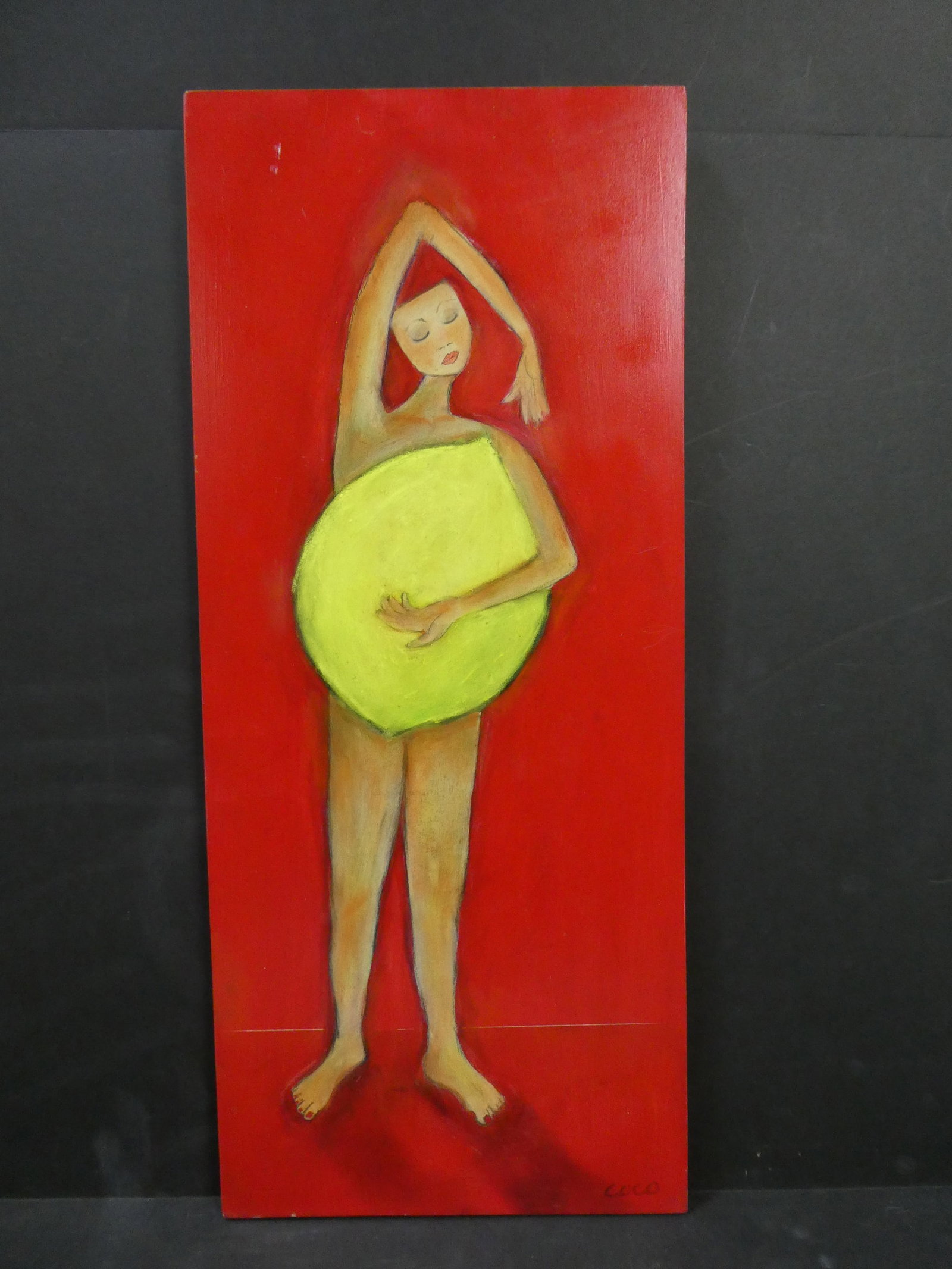 Signed Coco Lemon Tart Fun Kitchen Wine Painting on Wood: Signed Coco Lemon Tart Fun Kitchen Wine Painting on Wood. Measurements in inches: 24 1/2 x 10 1/2 Condition:Good with no problems Shipping:We offer in-house shipping. Item(s) will be packed after invo