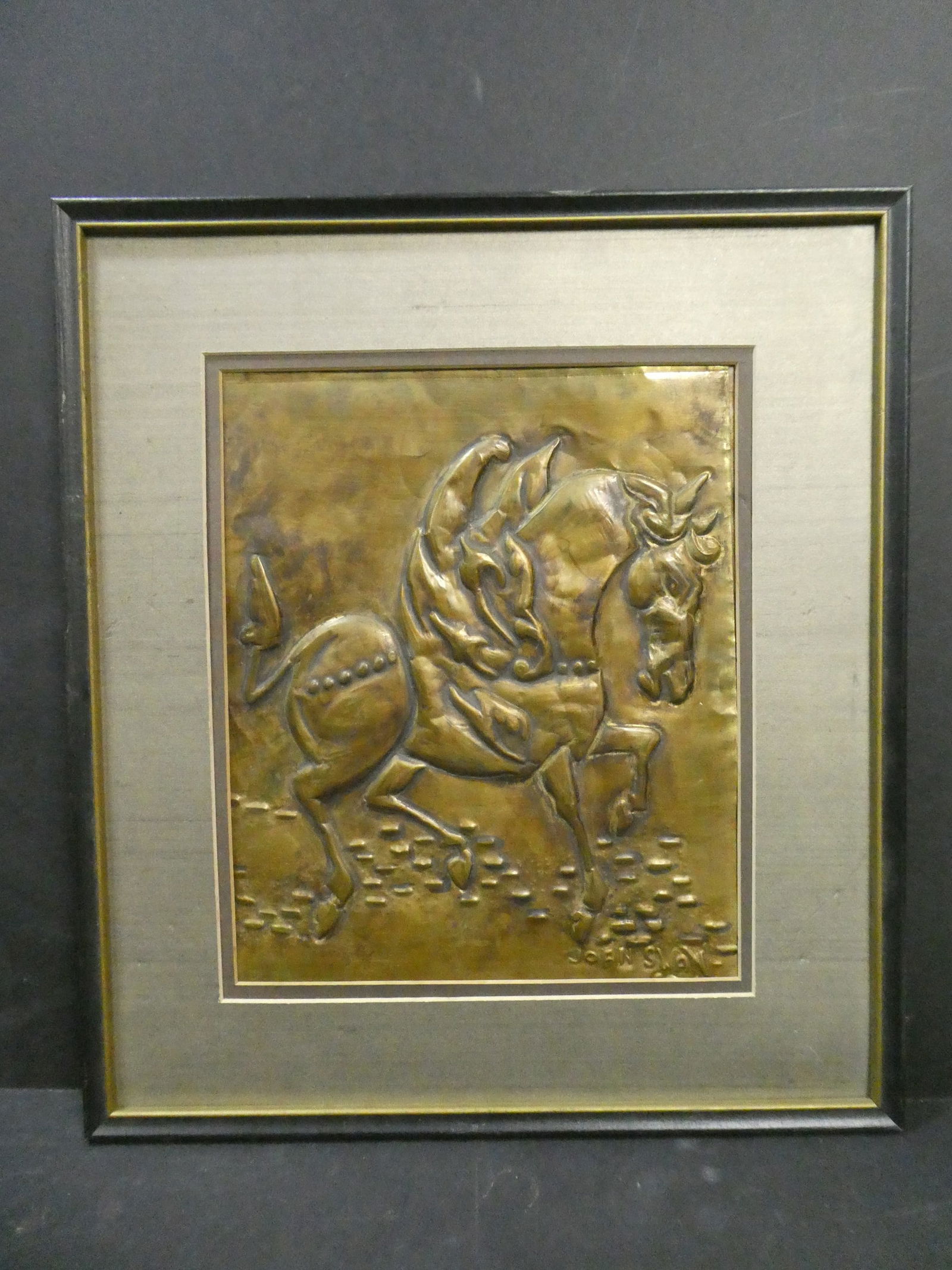 Artist Joan Swan Horse on Bas Relief Copper Abstract Horse  MCM (1 of 10)