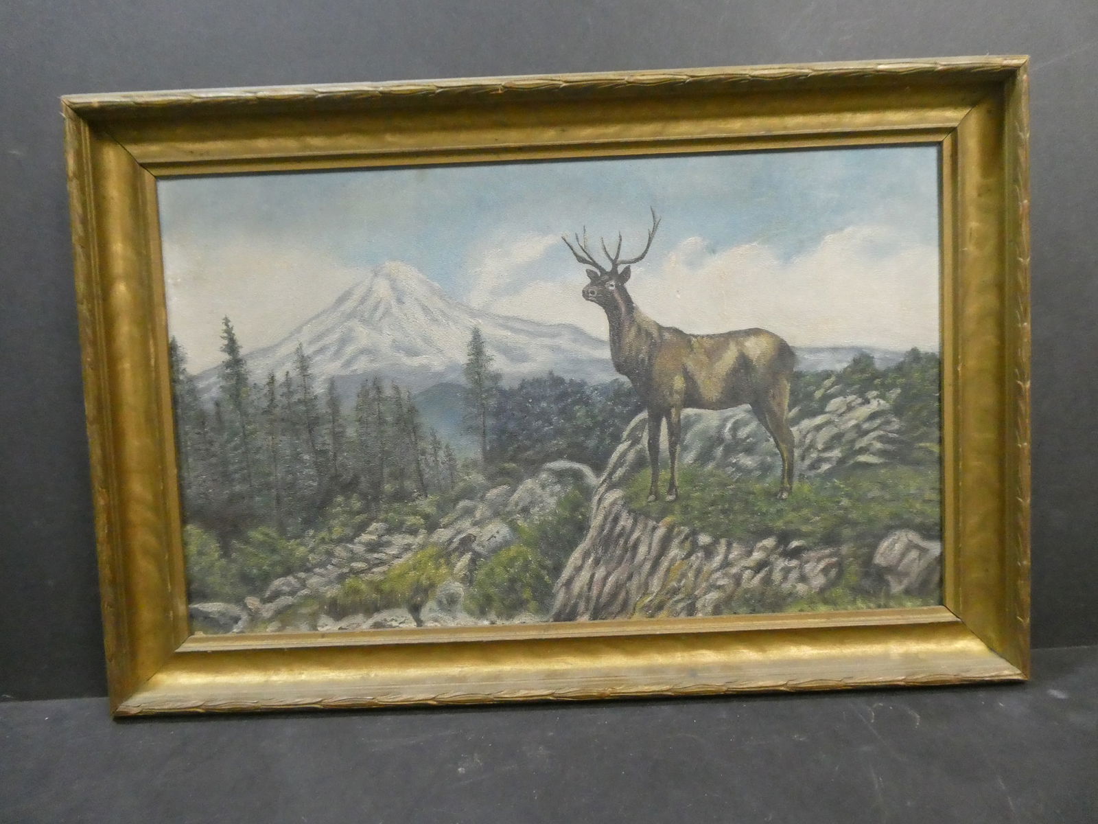 1918 Signed Esther Moughmer Mt Rainer Two Sentinels Oil Painting (1 of 11)
