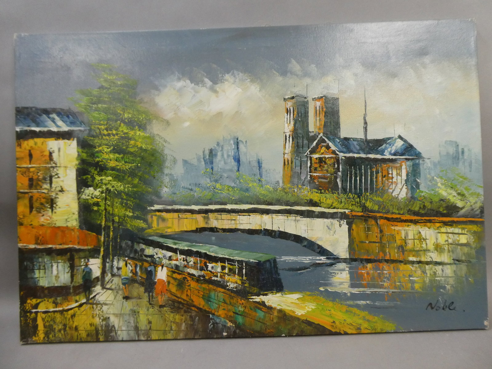 Vintage Signed Noble Large Paris France Impressionist Oil Painting: Vintage Signed Noble Large Paris France Impressionist Oil Painting on canvas, unframed. Signed lower right. Measurements in inches: 36 x 24 Condition:Good with no problems Shipping:We offer in-house s