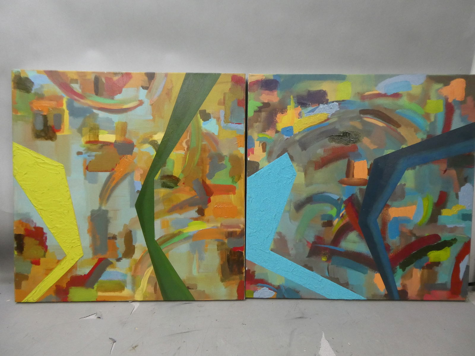 Pair Unsigned vintage Abstract Oil Paintings (1 of 16)