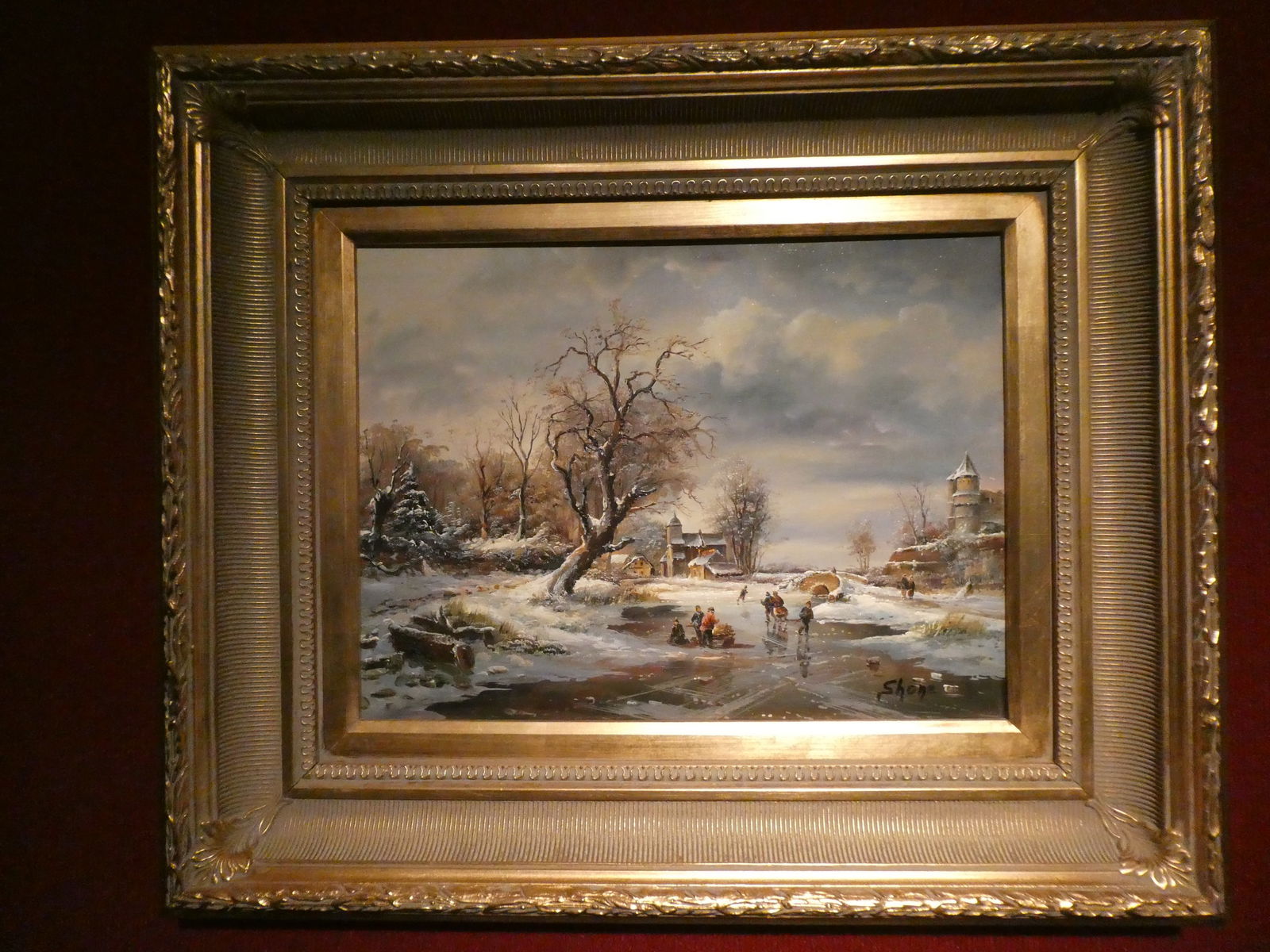 Shone Skaters on Frozen Pond Oil on Board (1 of 16)