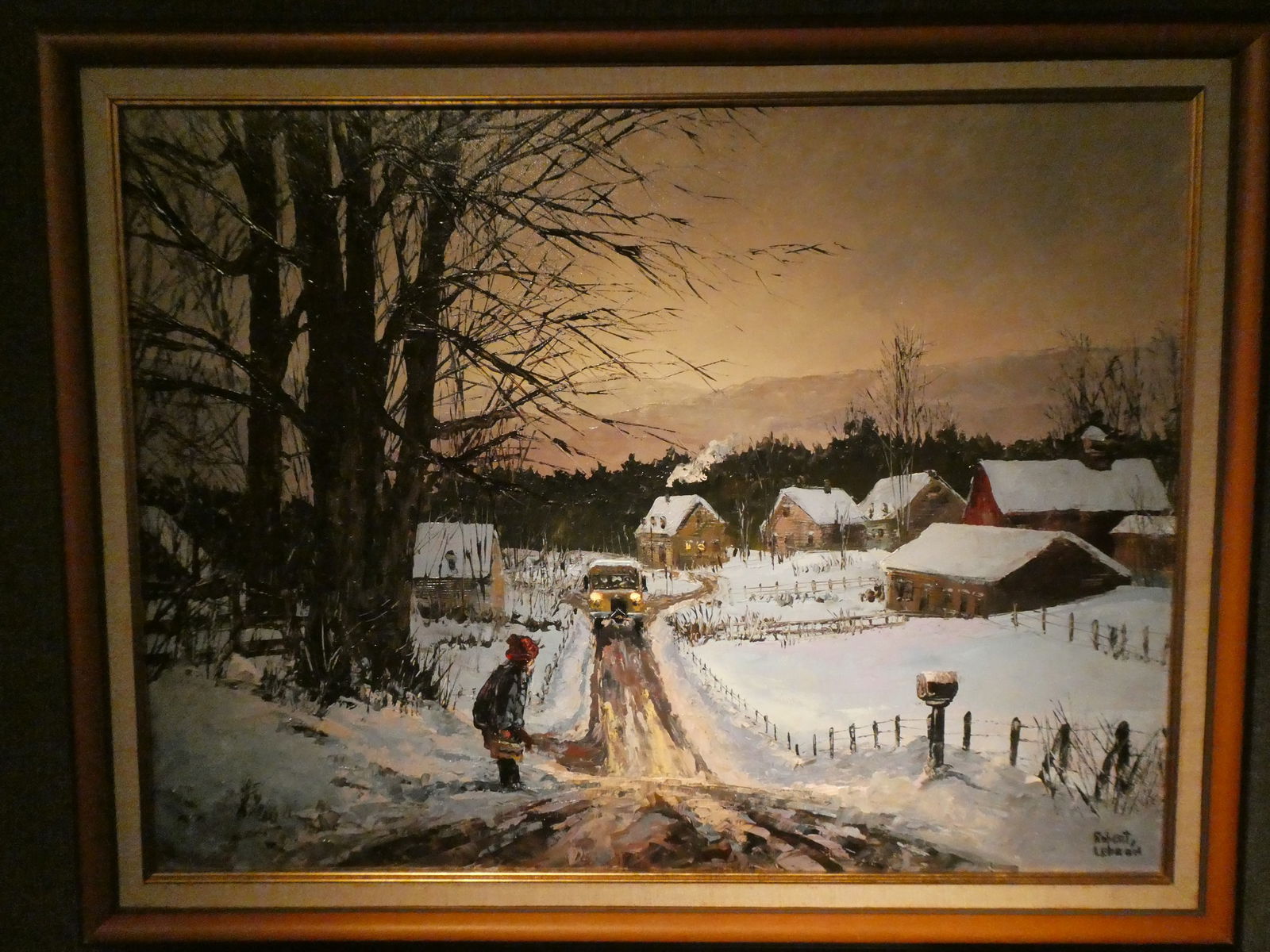 Robert Lebron Waiting for School Bus Oil Painting: Robert Lebron Waiting for School Bus Oil Painting **NOTE** This is a remote sale. Buyer must arrange pick up or shipping from Rochester Michigan. A couple pack and ship places include: UPS Store 145 S