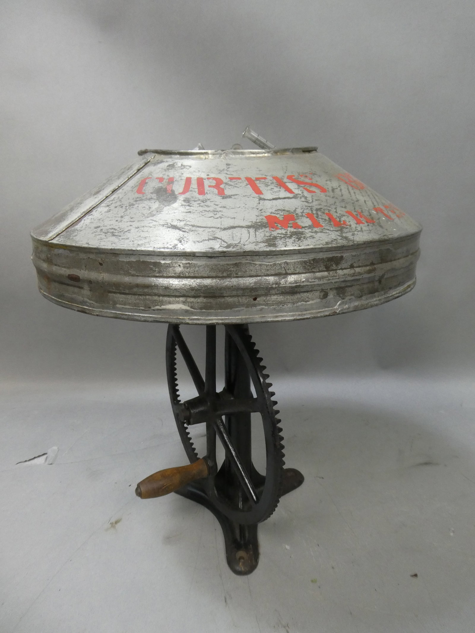 Antique Cast Iron Curtis Babcock Milk Test Crank Machine: Antique Cast Iron Curtis Babcock Milk Test Crank Machine with three glass vials. Measurements in inches: 16 high x 14 diameter Condition:Mild wear with age and use Shipping:We offer in-house shipping.