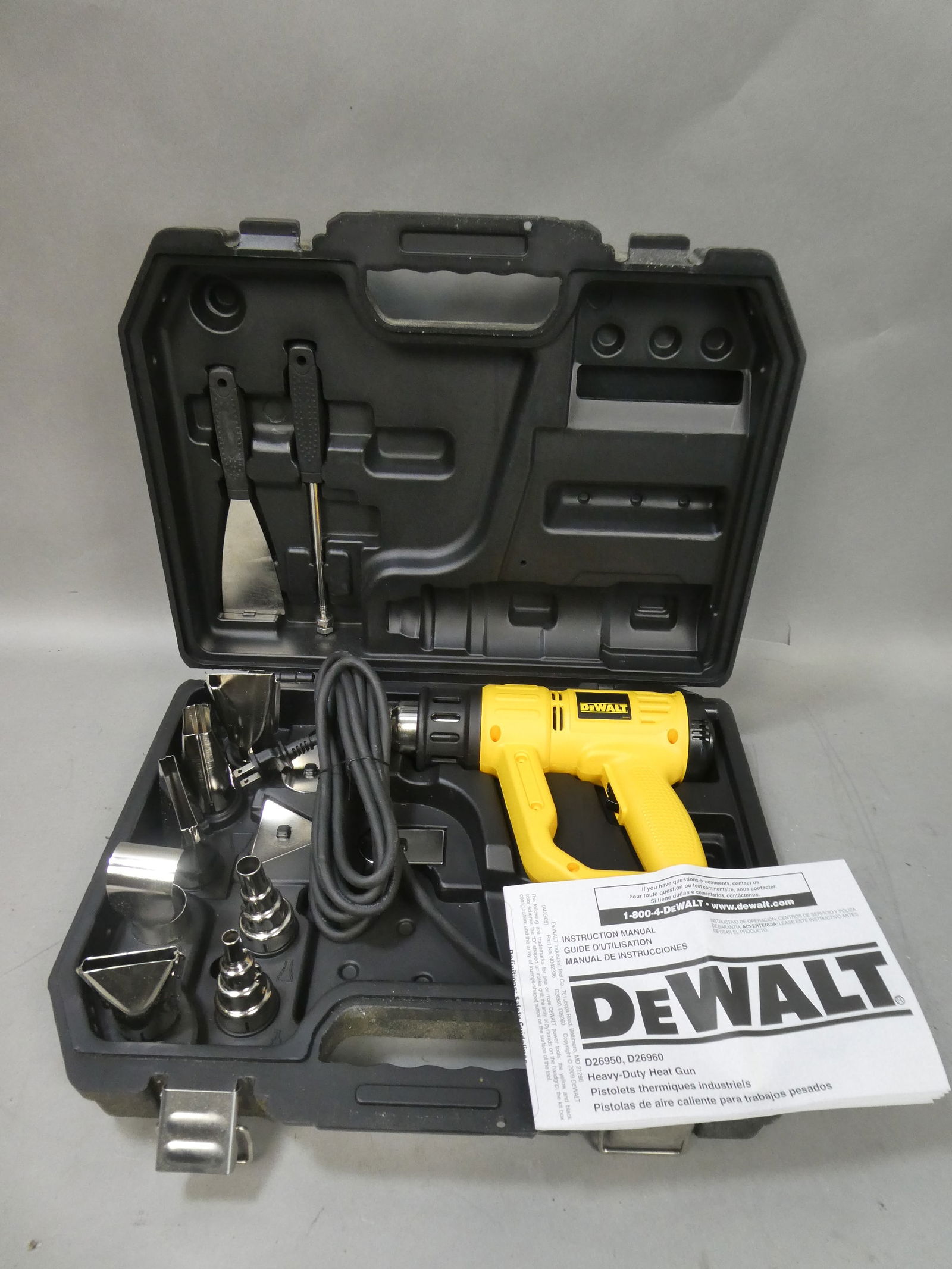 DEWALT Heat Gun with LCD Display & Hard Case/Accessory Kit (D26960K): DEWALT Heat Gun with LCD Display & Hard Case/Accessory Kit (D26960K) This item is from a Gurnee, IL private estate. The estate included lots of cameras and accessories, motorcycles and parts, vehicles