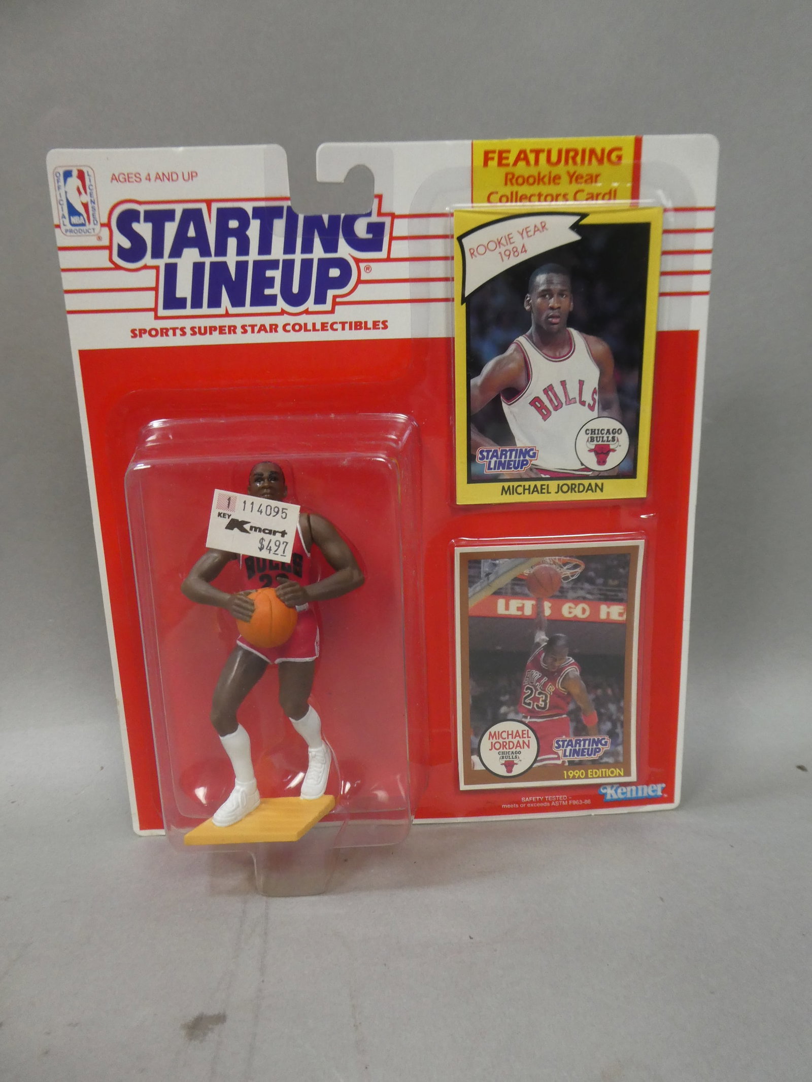 NIP 1990 Kenner Starting Lineup Bulls Michael Jordon Action Figure & Collector Card: NIP 1990 Kenner Starting Lineup Bulls Michael Jordon Action Figure & Collector Card. Condition:Still sealed like new condition Shipping:We offer in-house shipping. Item(s) will be packed after invoice