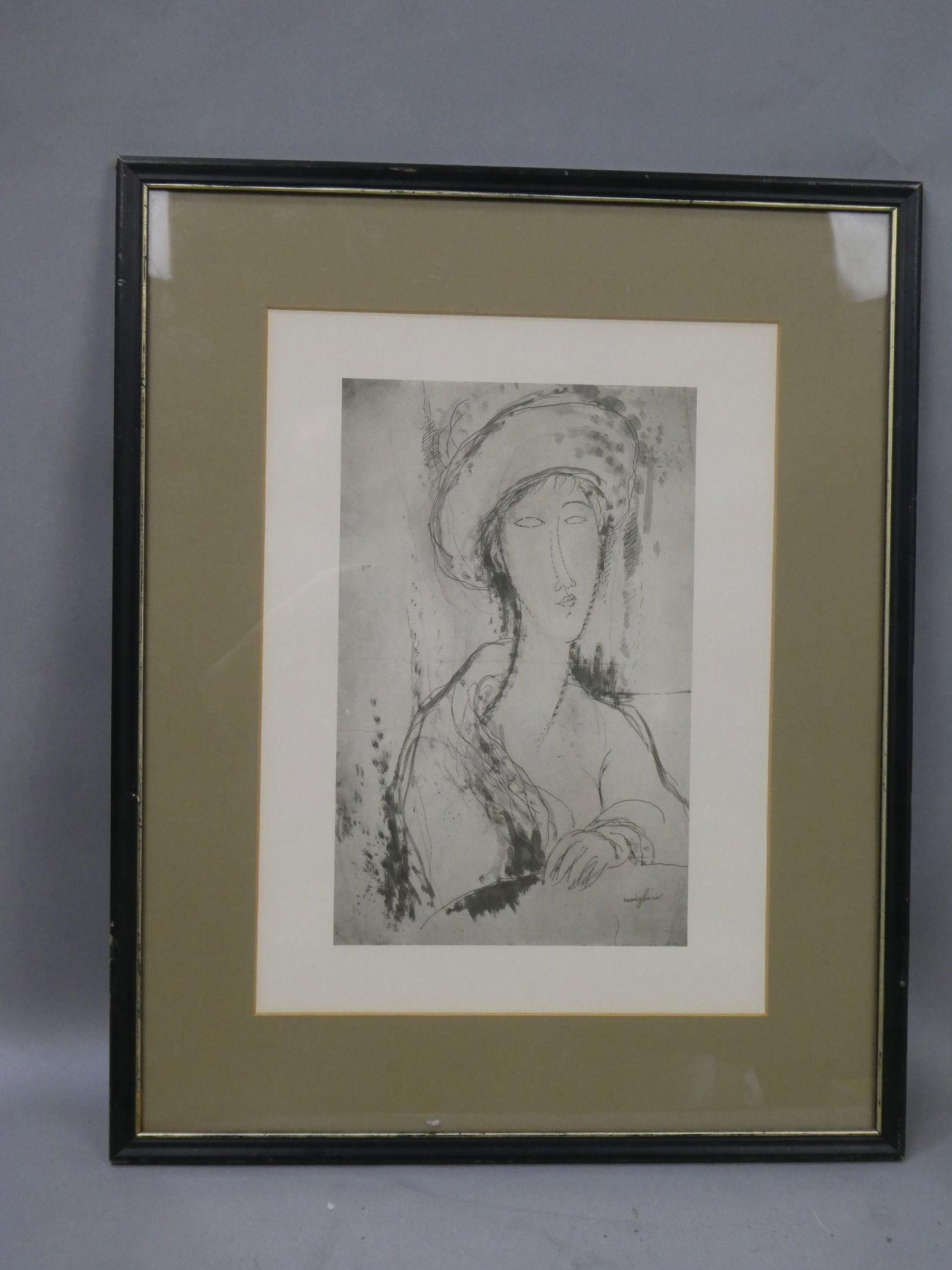Antique Amedeo Modigliani Woman w/ Hat Watercolor Print Listed Artist (1 of 12)