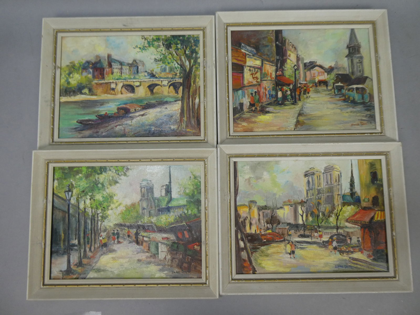 Set 4 Ethel M. Smith Parisian Street Scene MCM Oil Paintings Listed Artist (1 of 8)