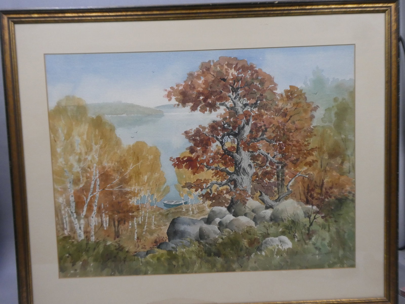 Signed Fall Lake View Watercolor Painting (1 of 15)