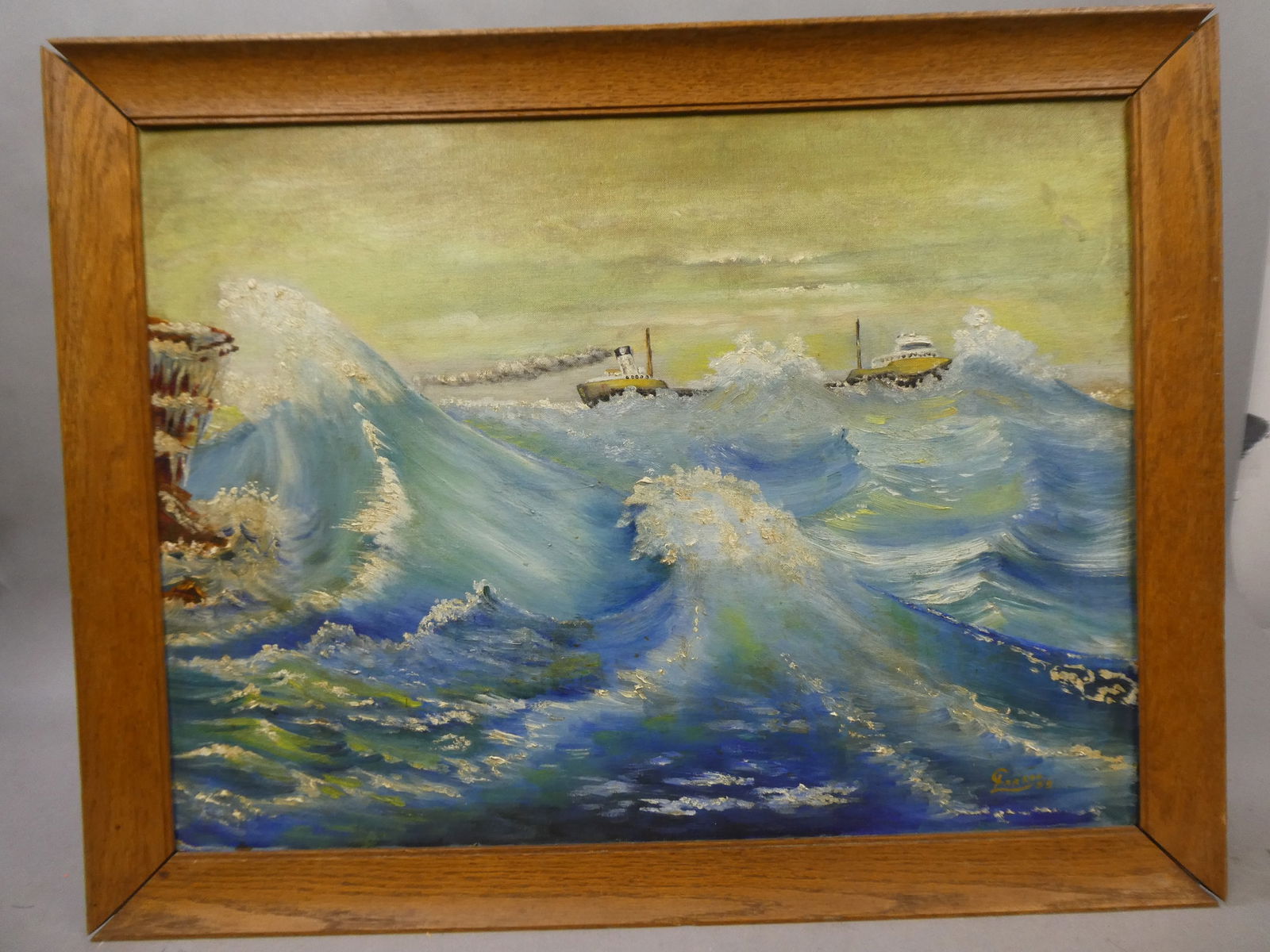 1969 C Larson Signed Ships at Sea Oil Painting (1 of 12)