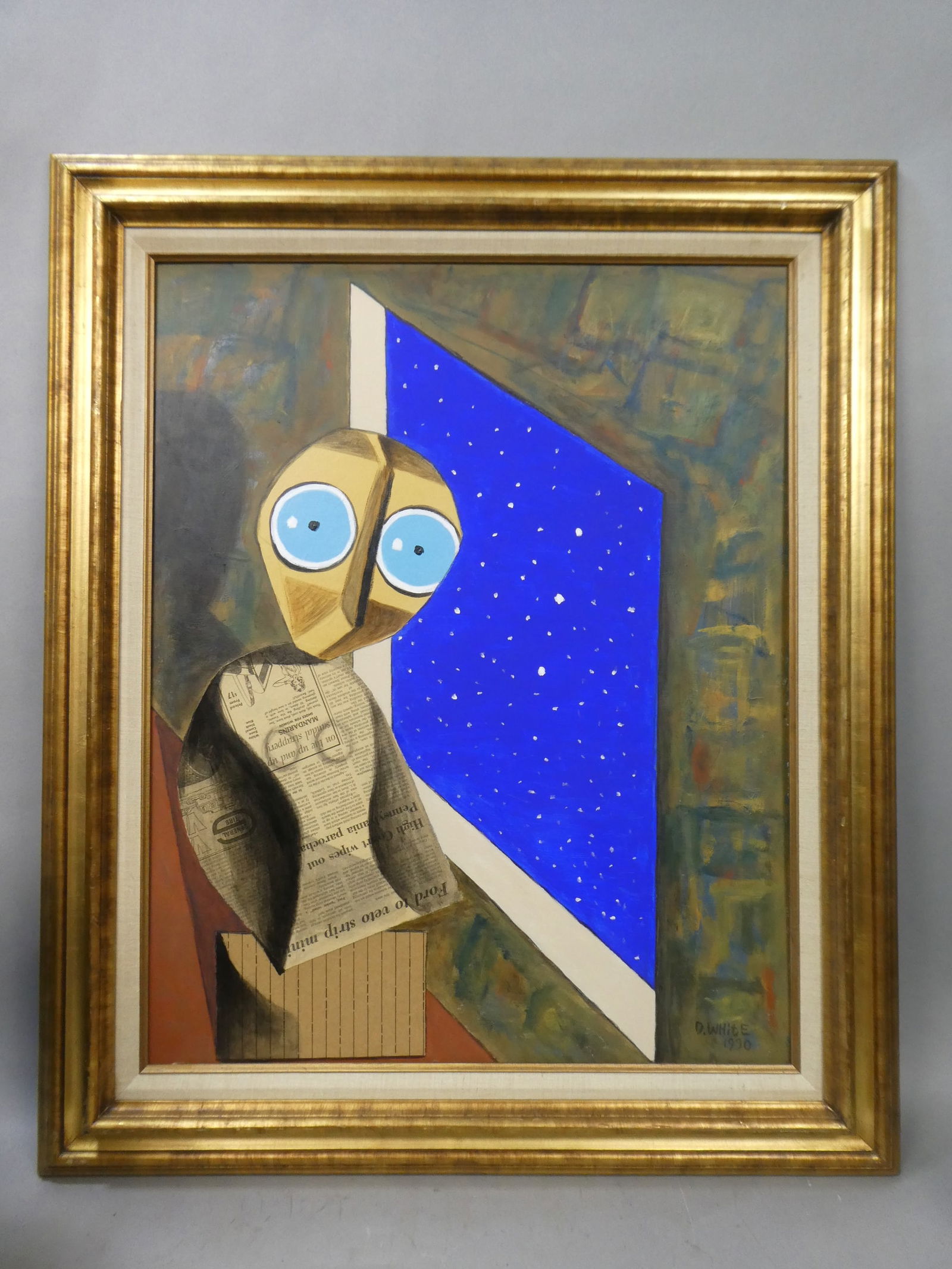 1990 David White Elmo at the Window Collage Acrylic Painting Outsider Artist (1 of 13)